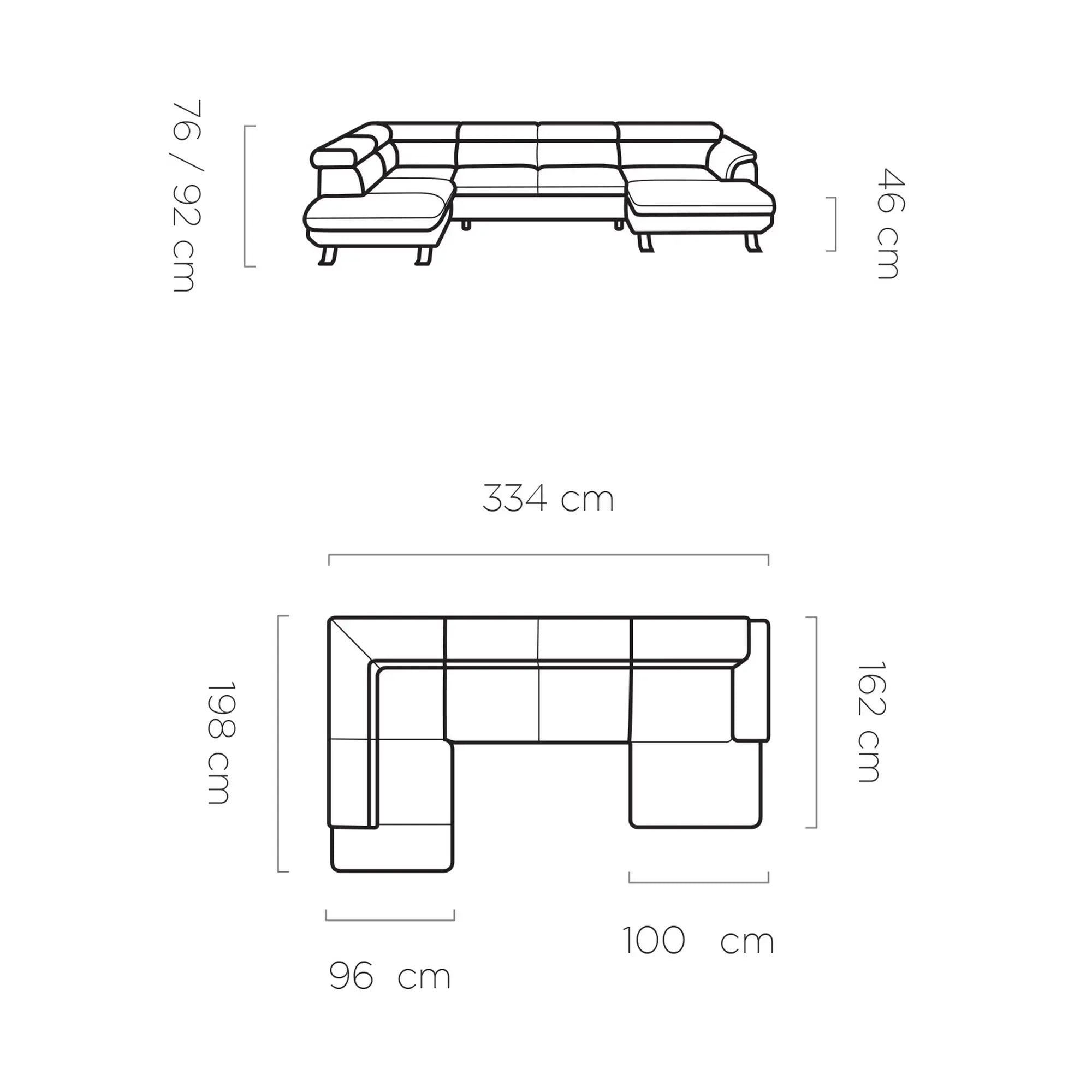 Coltar extensibil RAVEN XL, personalizabil materiale Gama Oferta Avantaj, cu lada depozitare, 334x198x92 cm