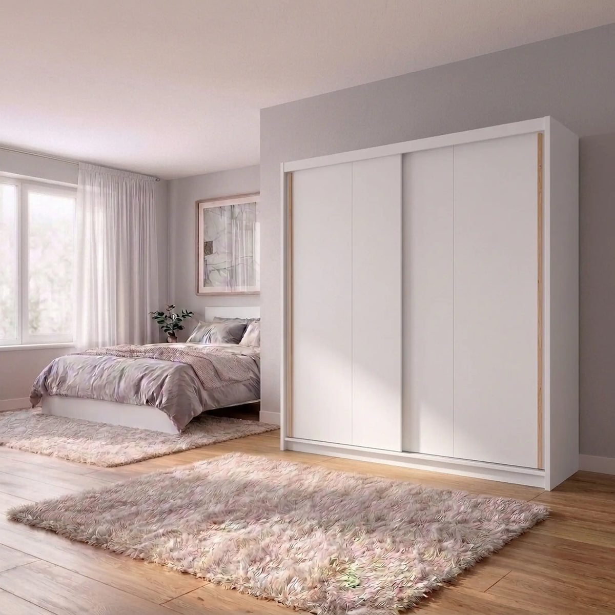 Dulap glisant AURA cu container, alb, PAL, cu 2 uși, 203x60x219 cm