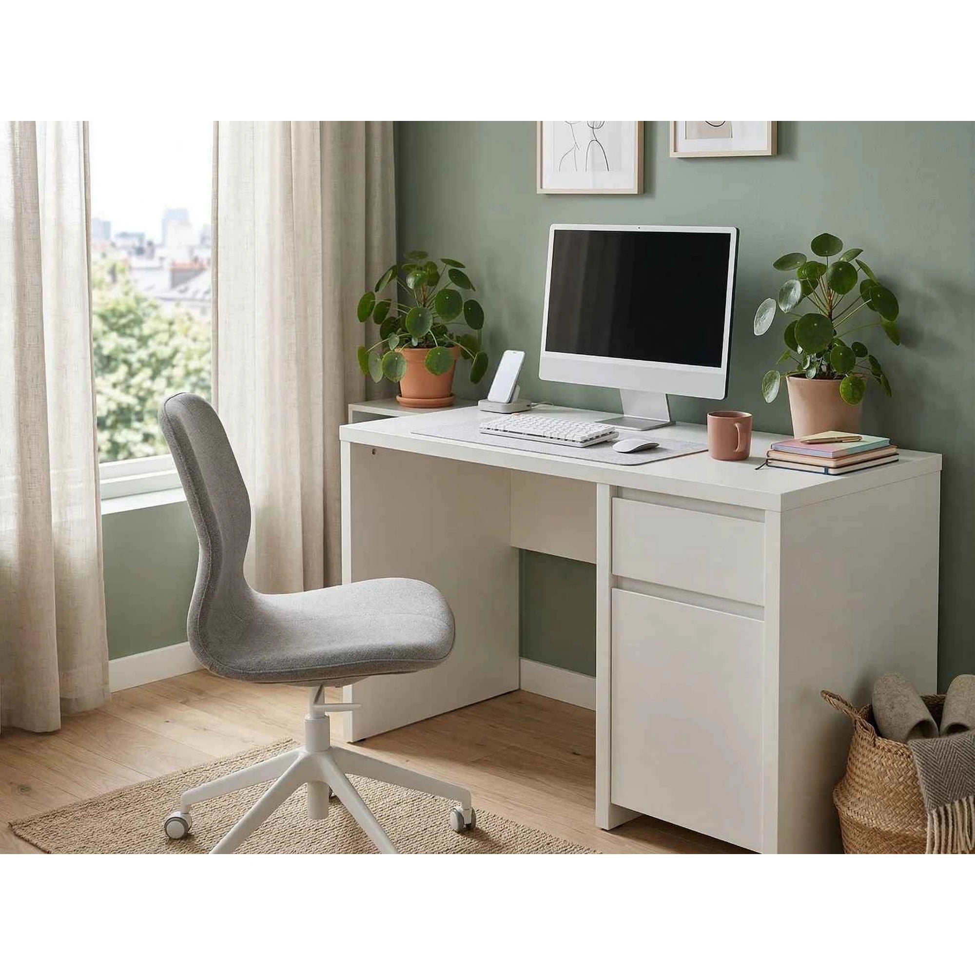 Birou KASPIAN, alb mat, PAL infoliat, 120x65x77 cm