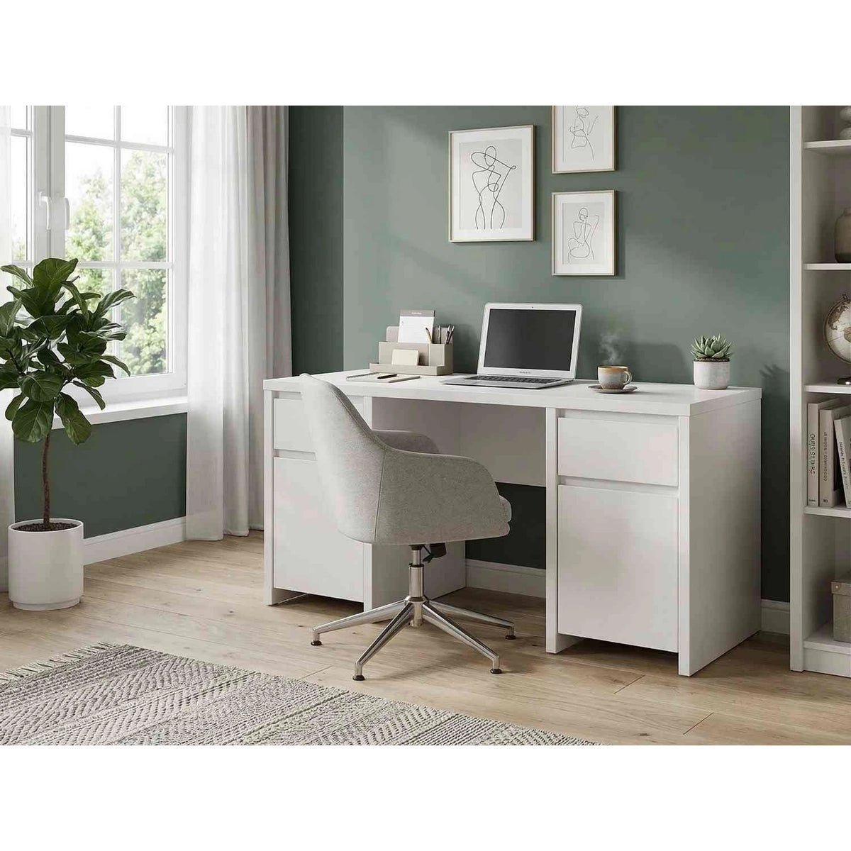 Birou KASPIAN, alb mat, PAL, 160x65x77 cm