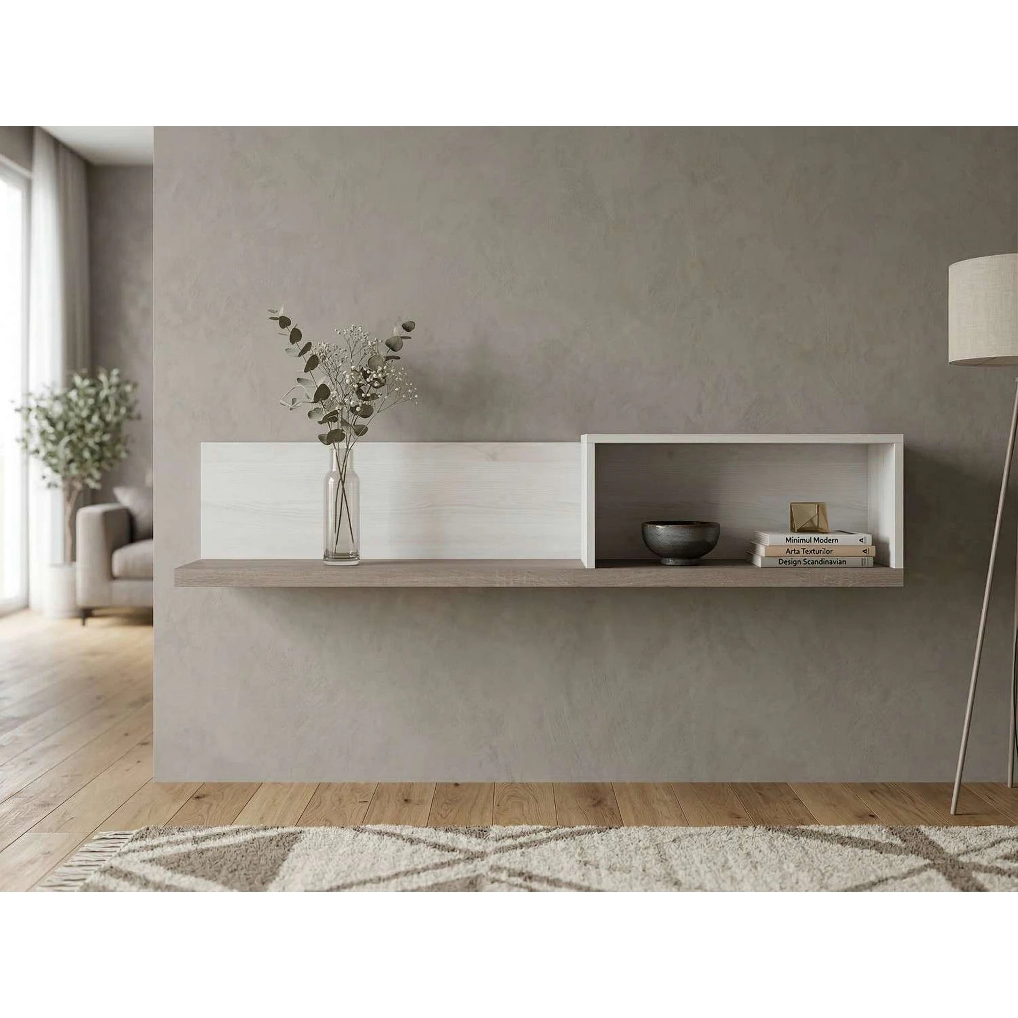 Raft LUCA JUZI, zada sibiu deschis/stejar sonoma, PAL laminat, 141x31x30 cm