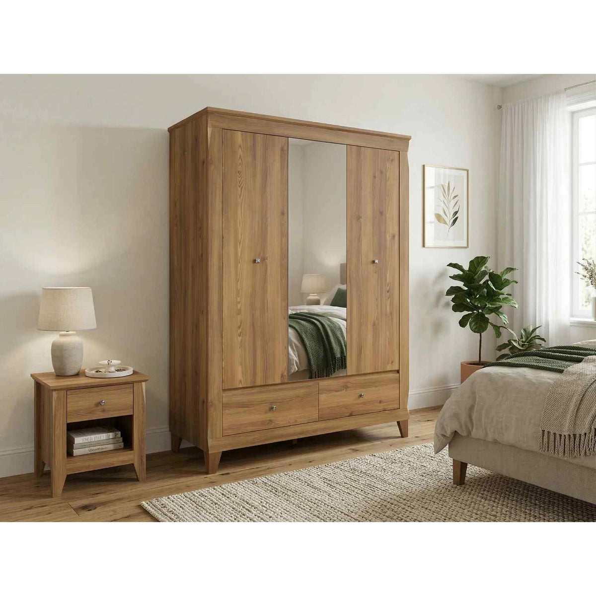 Dulap cu 3 usi si 2 sertare BERGEN, stejar zada Sibiu, PAL, 144x63x202 cm