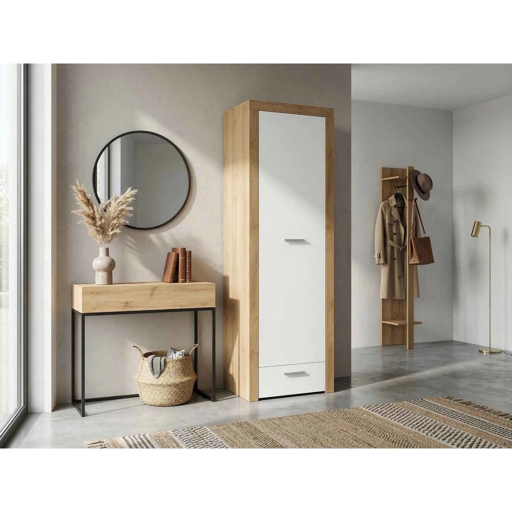 Dulap BALDER, alb/stejar sonoma, PAL, cu o usa, 62x39x192 cm