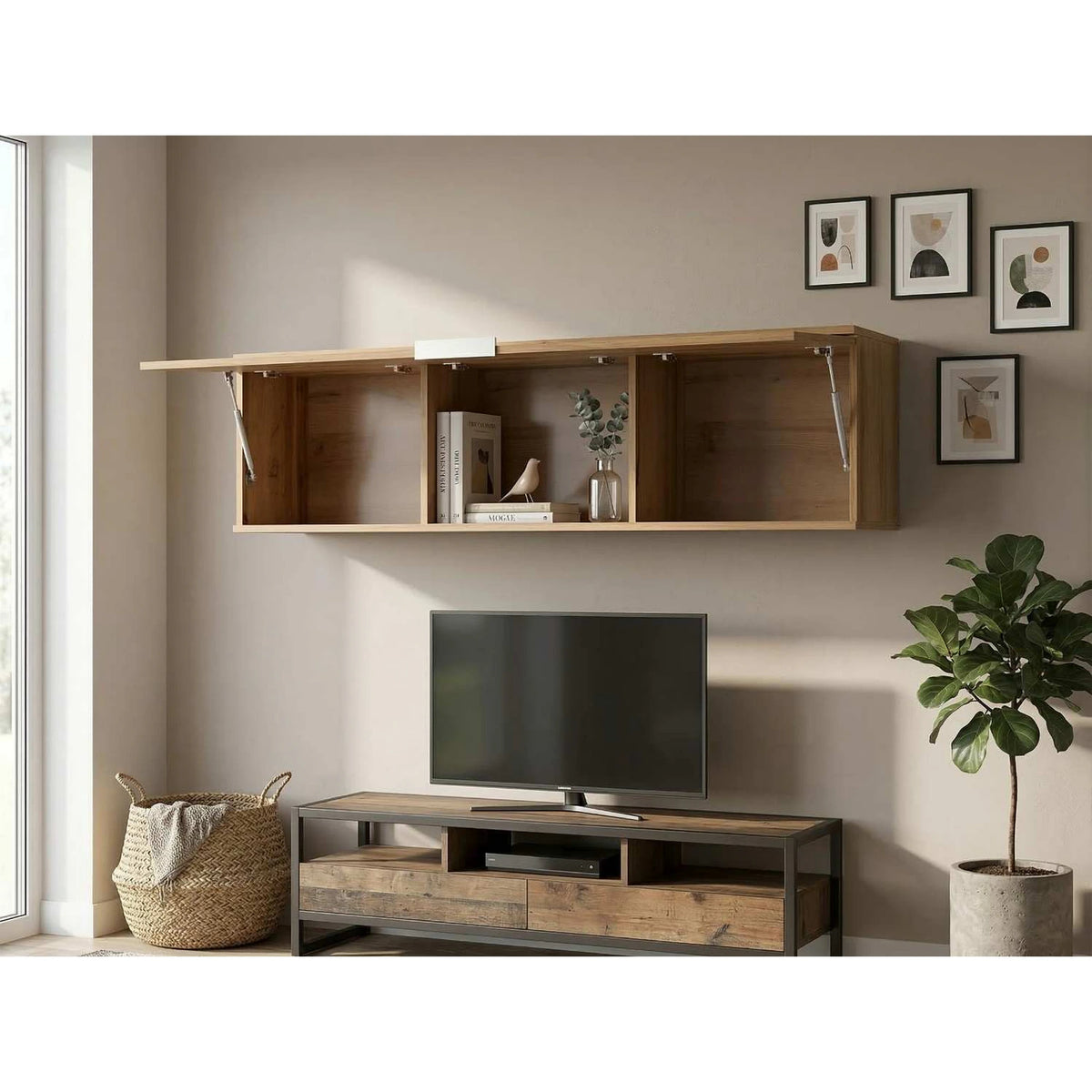 Dulap suspendat ZELE, stejar wotan, PAL laminat, 135x31x37 cm