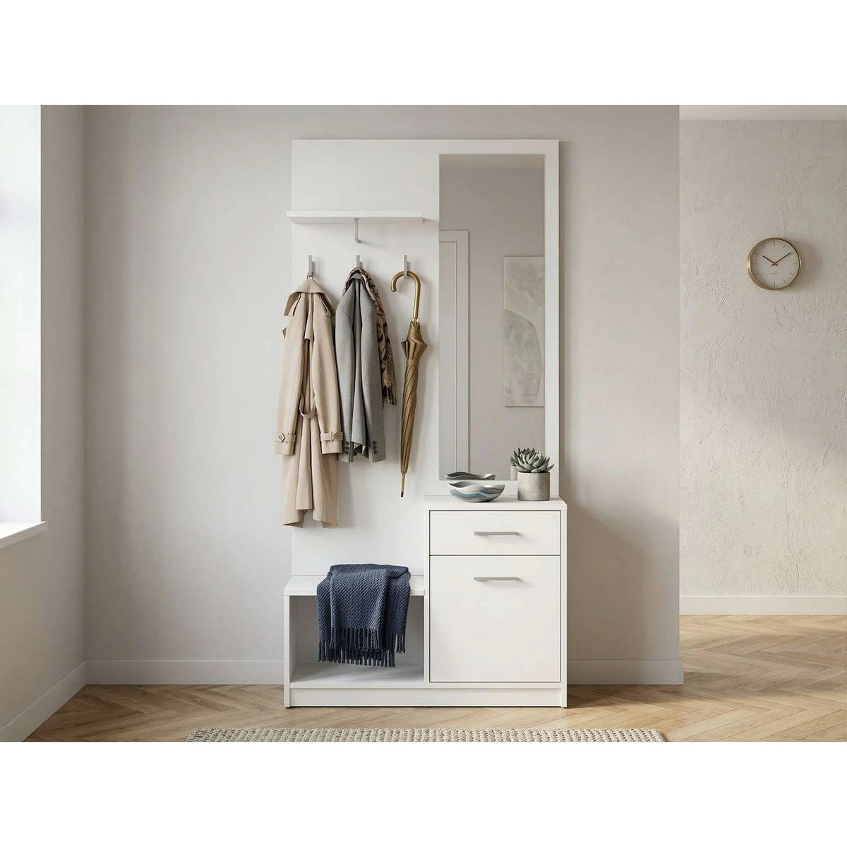 Mobilier hol NEPO PLUS, alb, PAL laminat, 90x31x186 cm