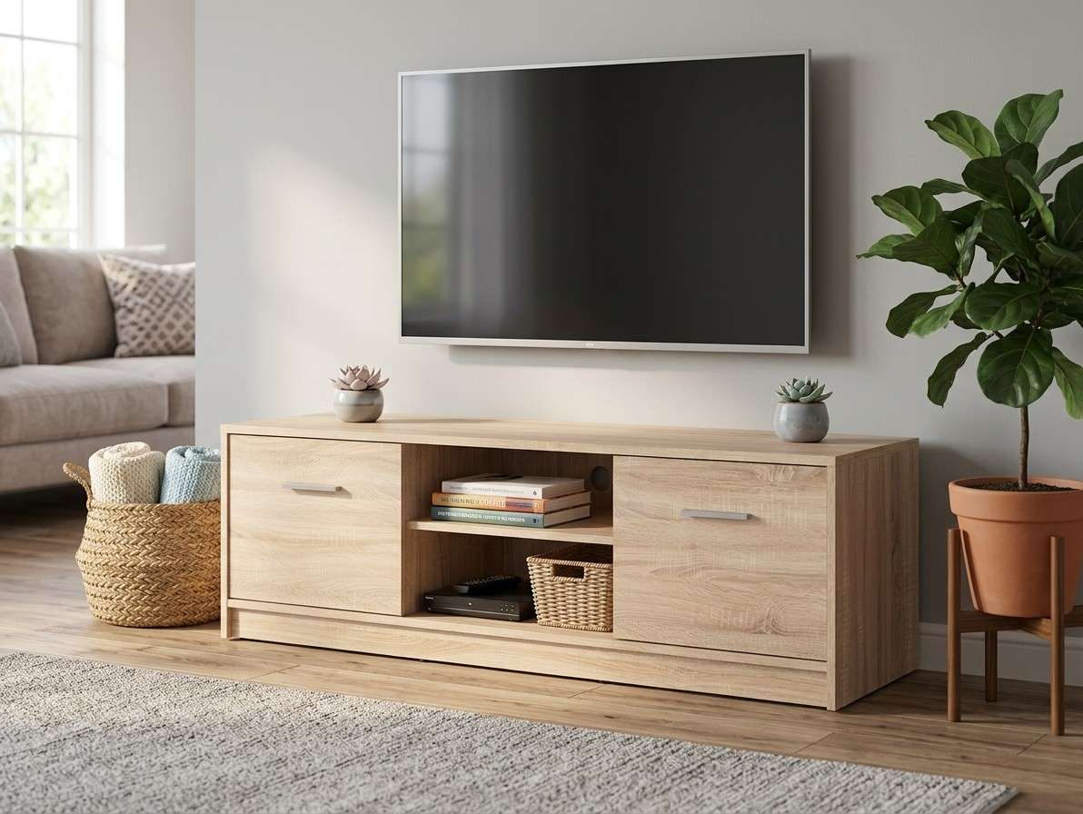 Comoda TV NEPO PLUS, stejar sonoma, PAL laminat, cu 2 usi, 139x47x43 cm