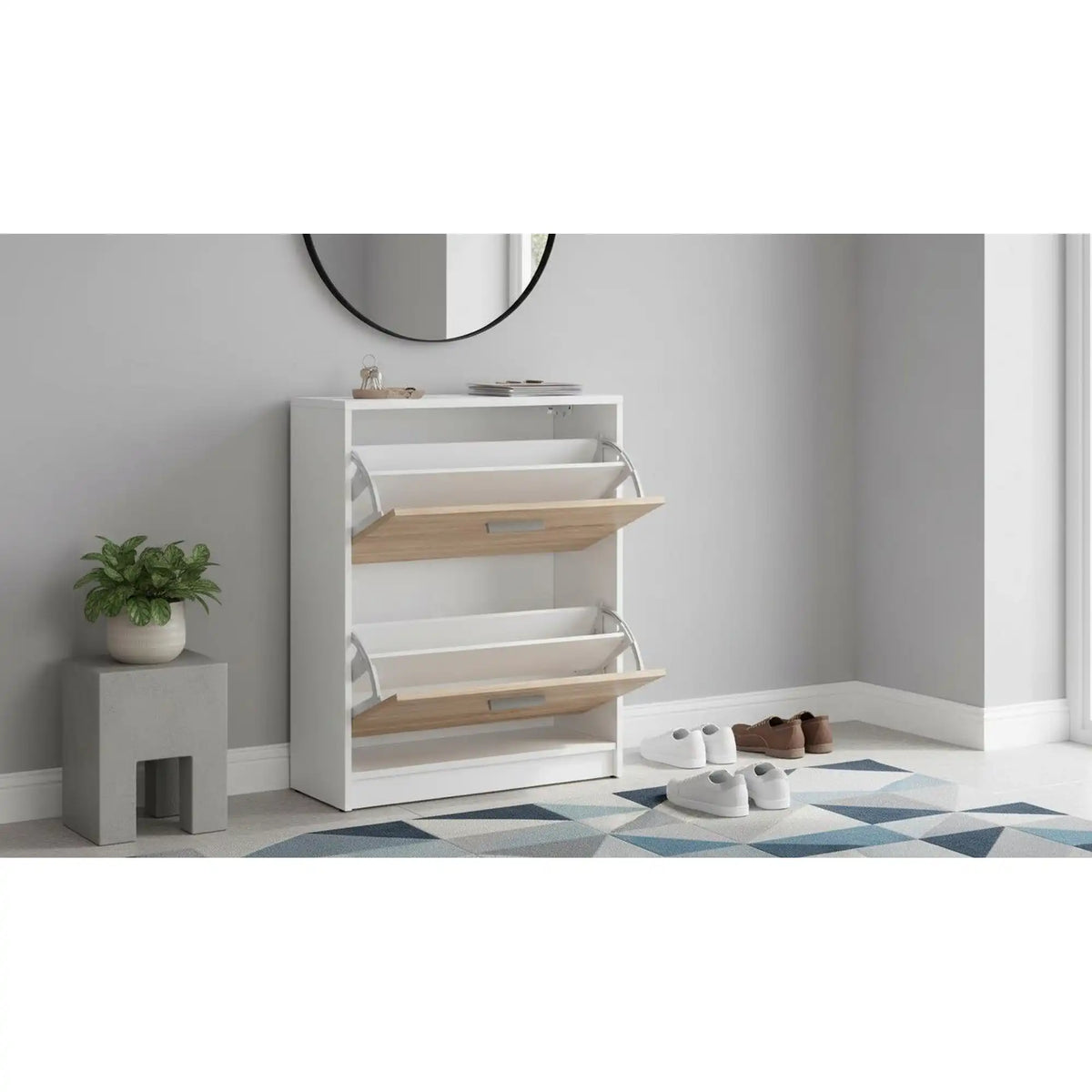 Pantofar NEPO Plus, stejar sonoma/alb, PAL laminat, 70x28x84 cm