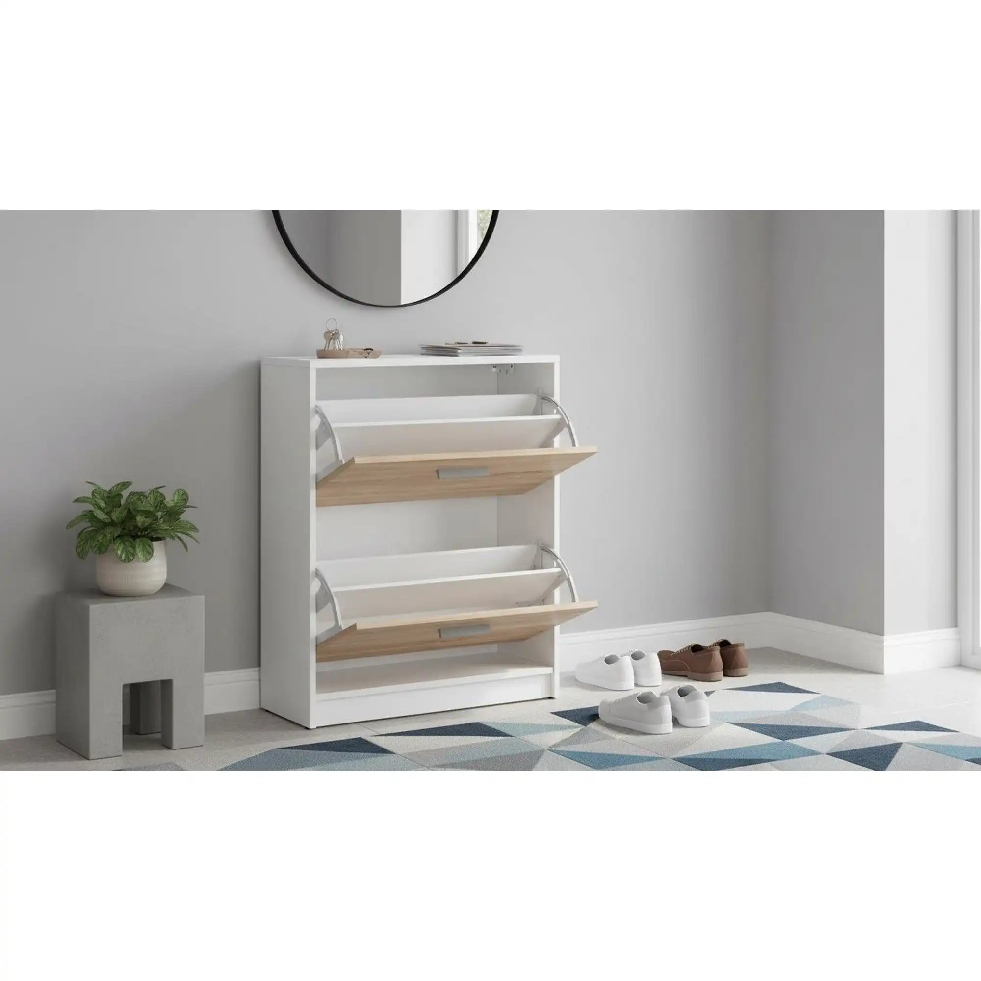 Pantofar NEPO Plus, stejar sonoma/alb, PAL laminat, 70x28x84 cm