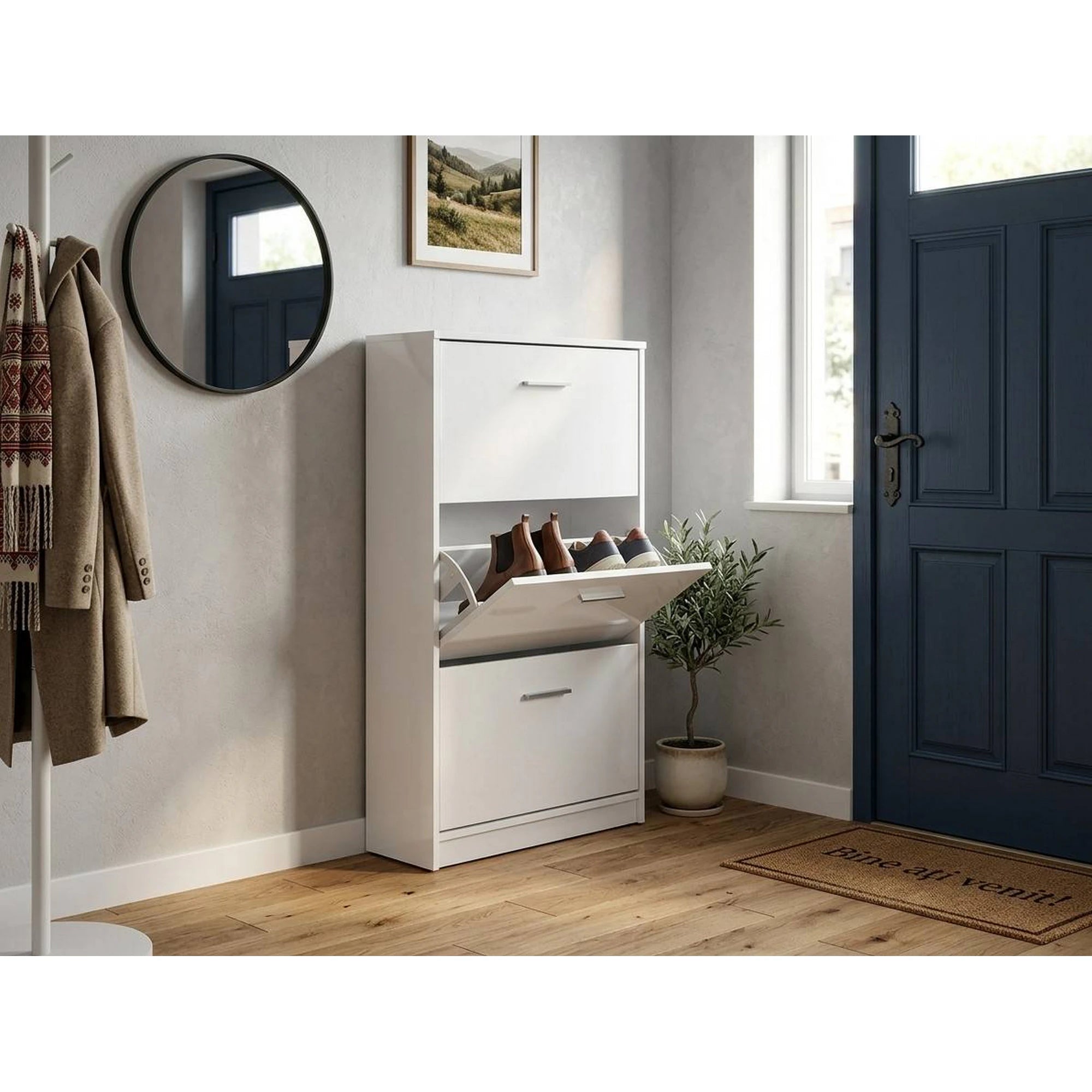 Pantofar NEPO PLUS, alb, PAL laminat, 70x18x121 cm