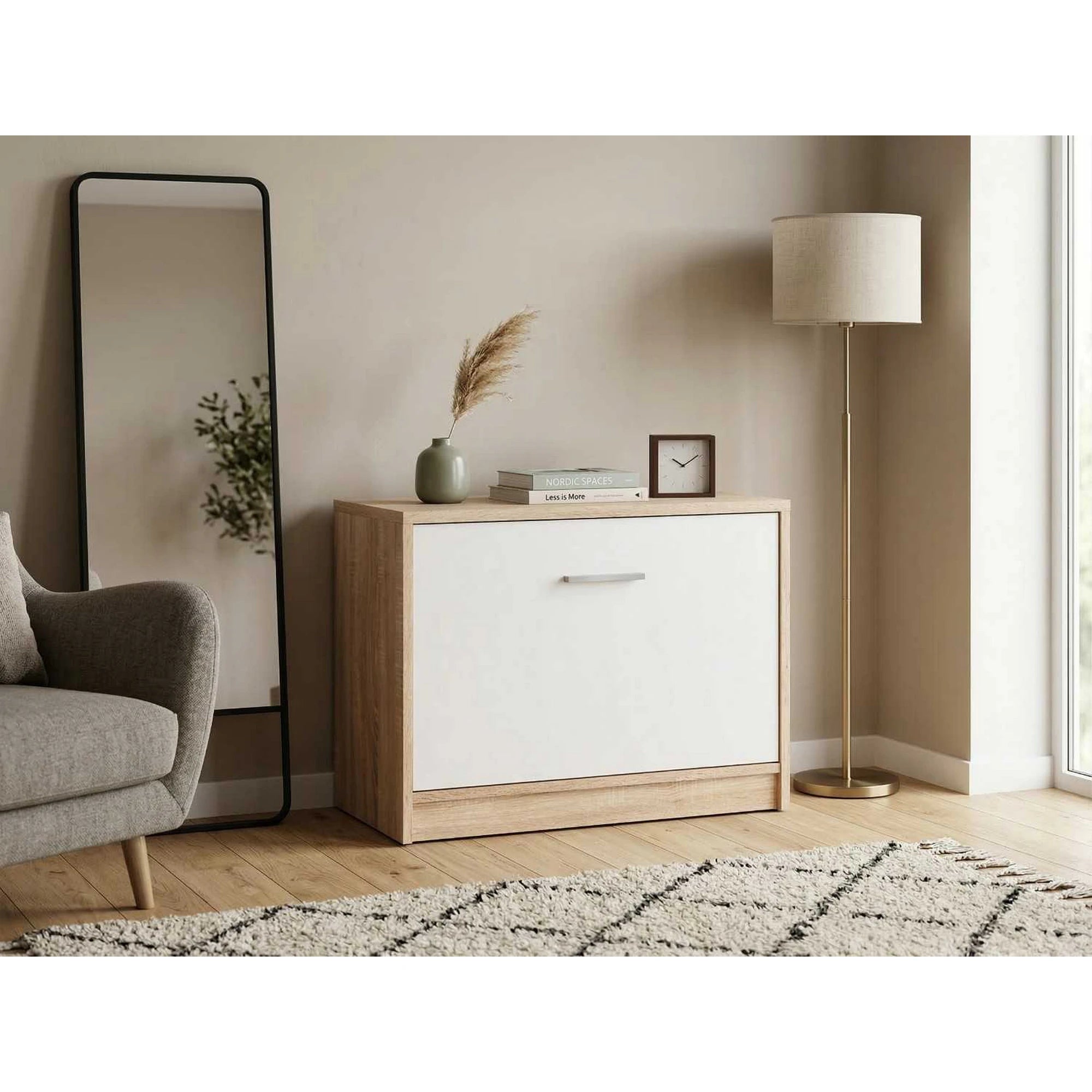 Pantofar NEPO PLUS, alb/stejar sonoma, PAL laminat, 70x34x51 cm