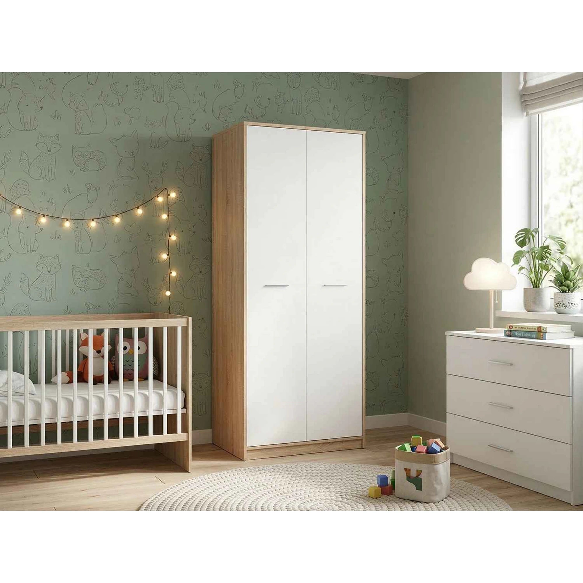 Dulap NEPO PLUS, alb/stejar sonoma, PAL, cu 2 usi, 80x55x197 cm