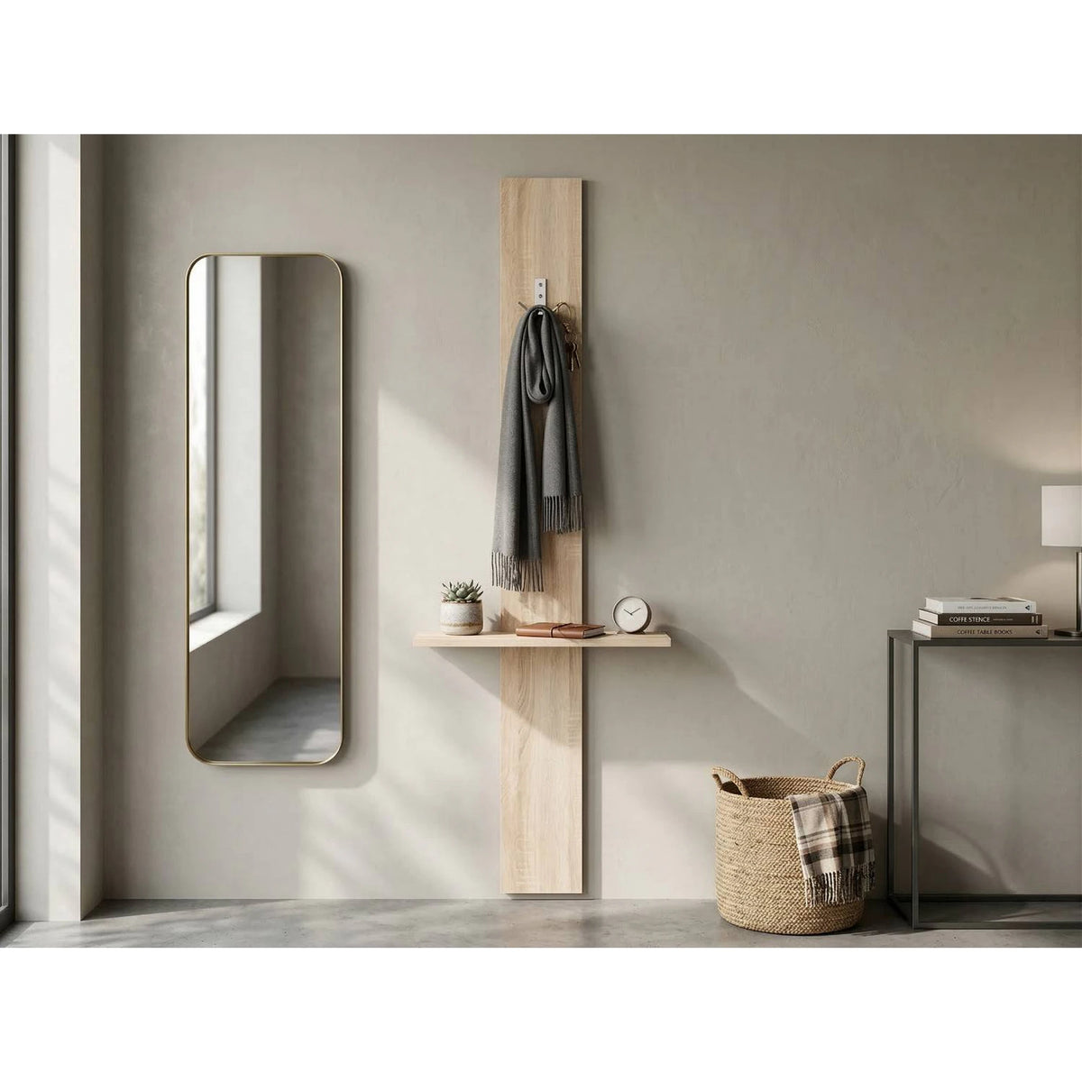 Cuier pentru hol NEPO PLUS, stejar sonoma, PAL laminat, 15x2x135 cm
