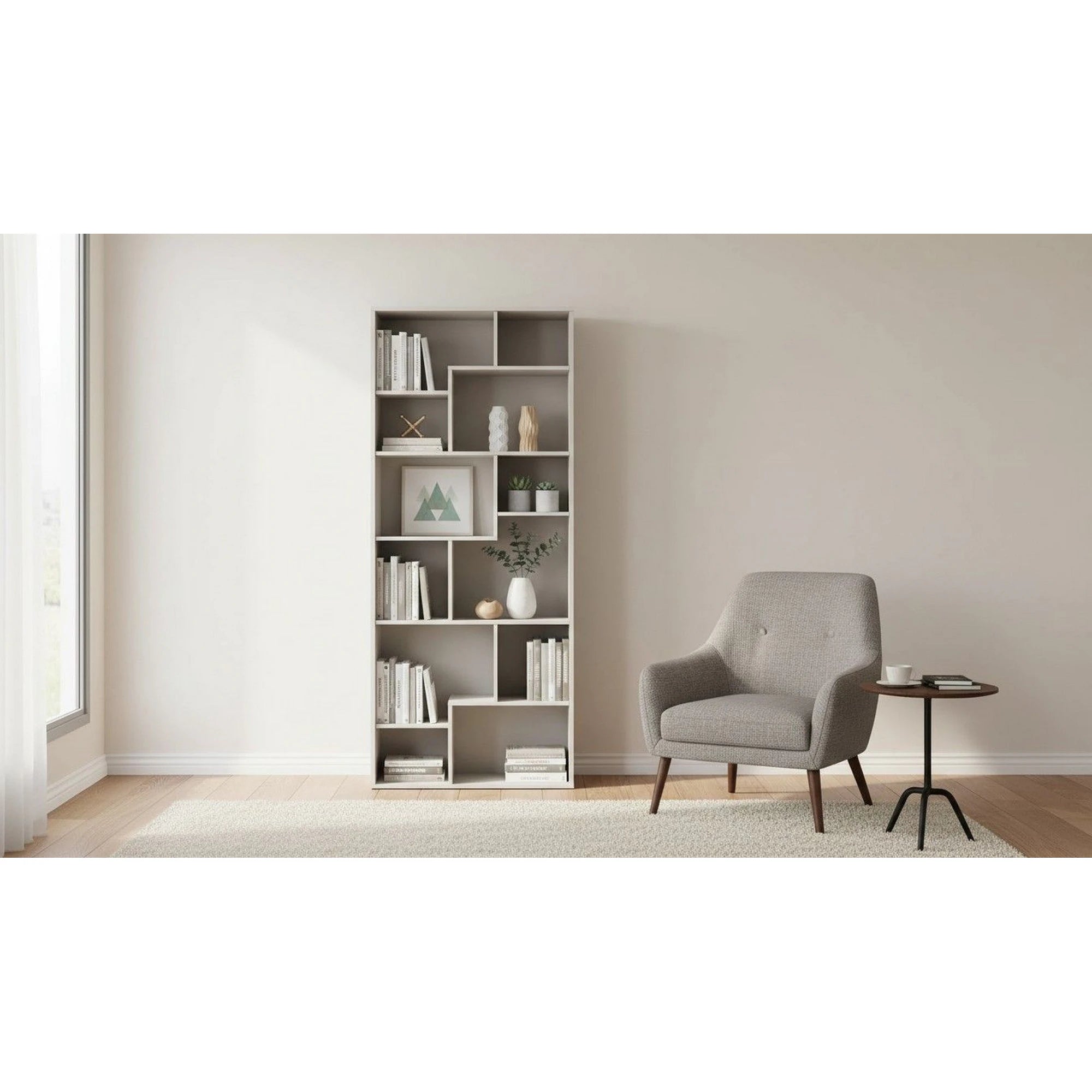Biblioteca TETRIX, casmir, PAL melaminat, 88x34x198 cm