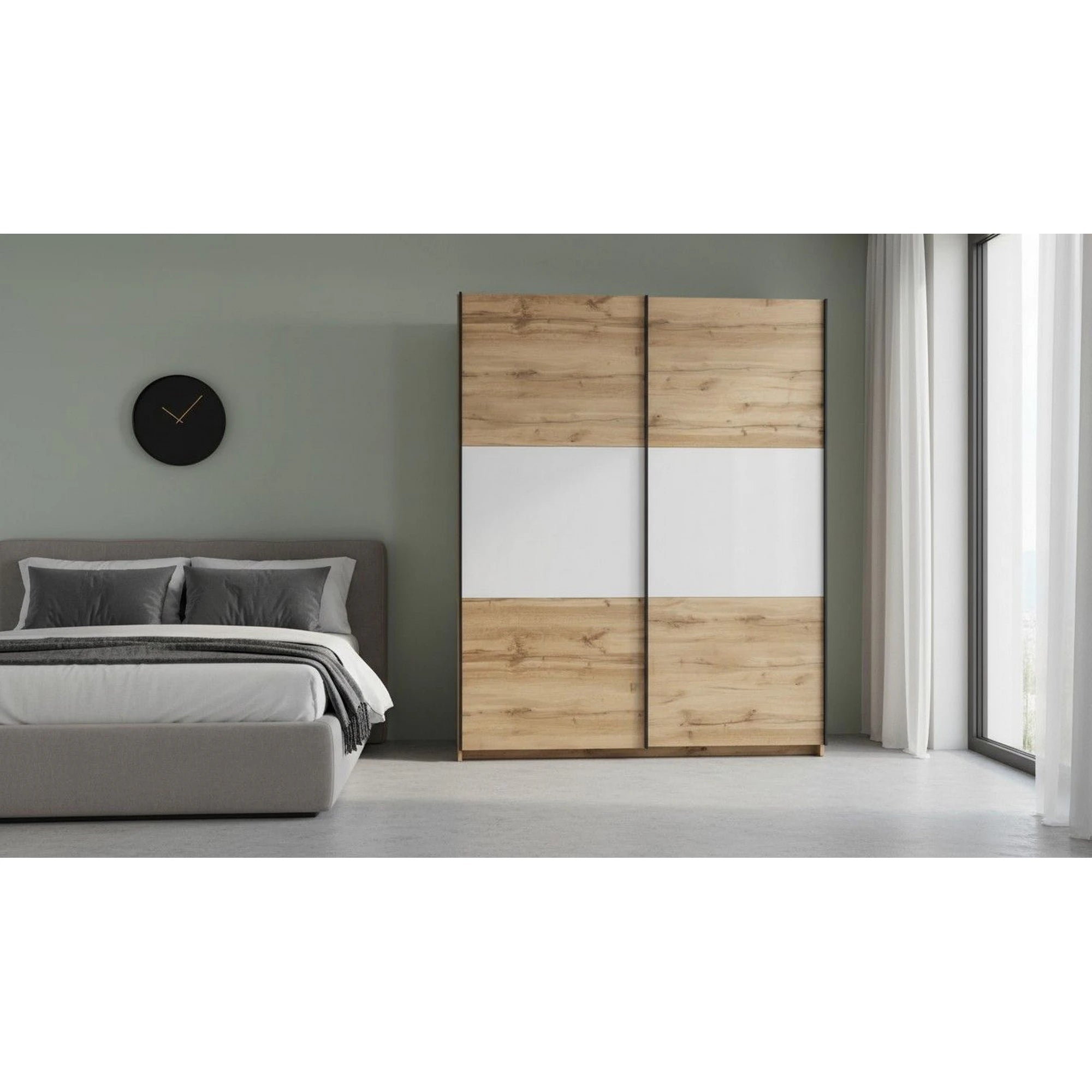 Dulap TETRIX, stejar wotan/alb lucios, PAL, cu 2 usi, 154x60x196 cm