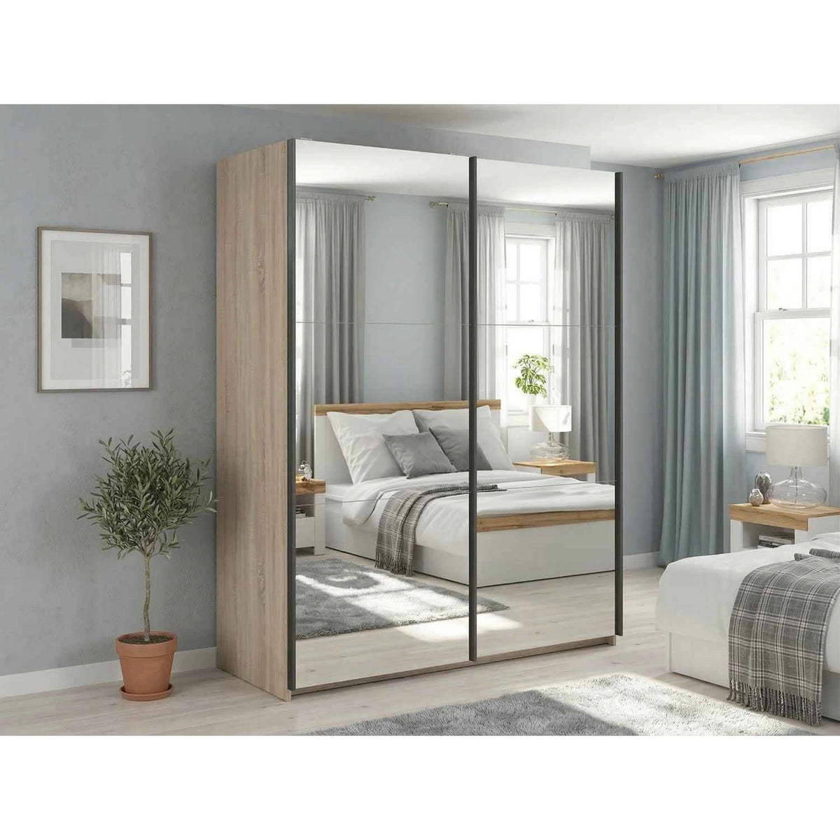 Dulap TETRIX, stejar sonoma, PAL, cu 2 usi si oglinzi, 154x60x196 cm