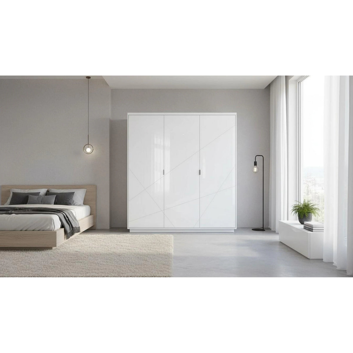 Dulap FORN, alb lucios, PAL melaminat, cu 3 usi, 180x57x201 cm