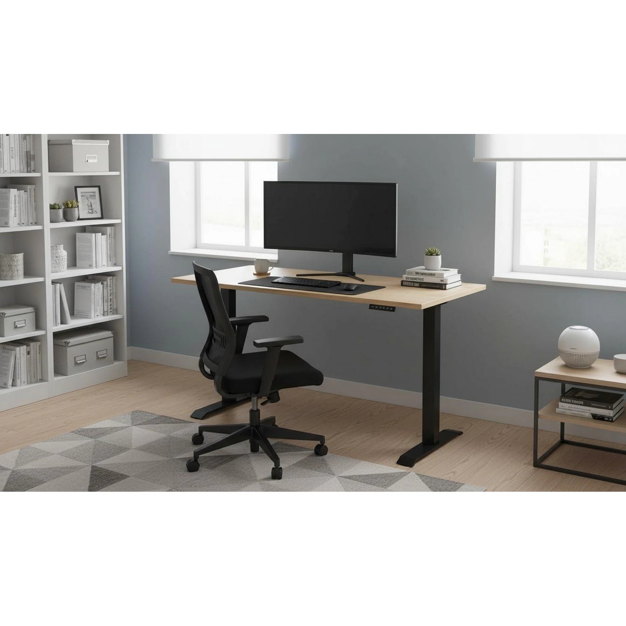 Masa birou SPACE OFFICE, stejar artisan/negru, PAL laminat/metal, 140x68x76 cm