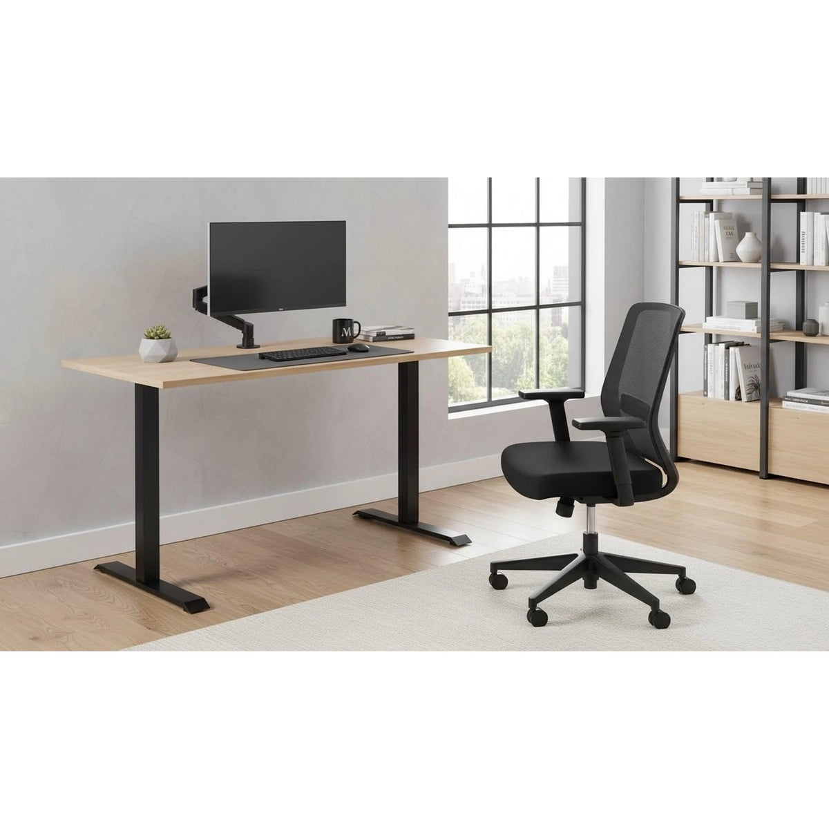 Masa birou SPACE OFFICE, stejar artisan/negru, PAL laminat/metal, 160x68x76 cm
