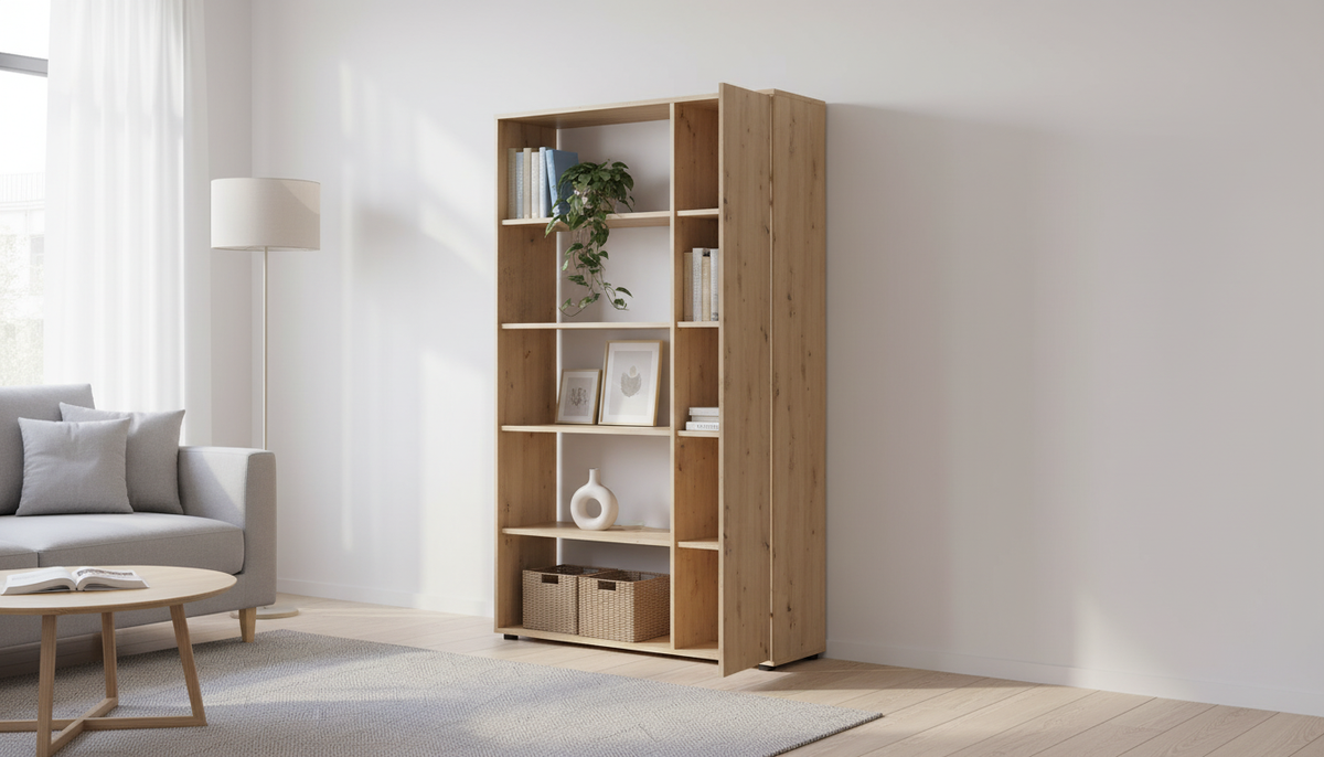 Biblioteca SPACE OFFICE, stejar artisan, PAL laminat, 120x37x203 cm