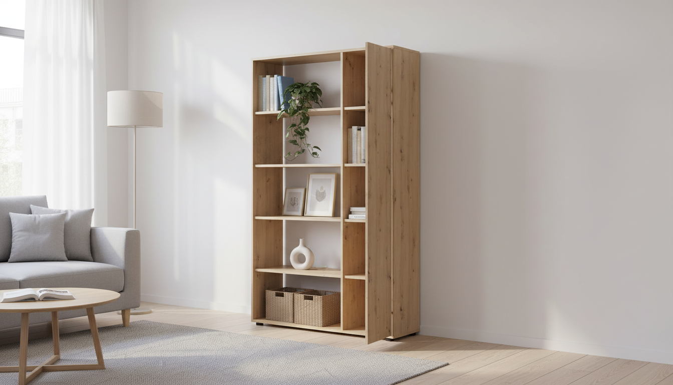 Biblioteca SPACE OFFICE, stejar artisan, PAL laminat, 120x37x203 cm