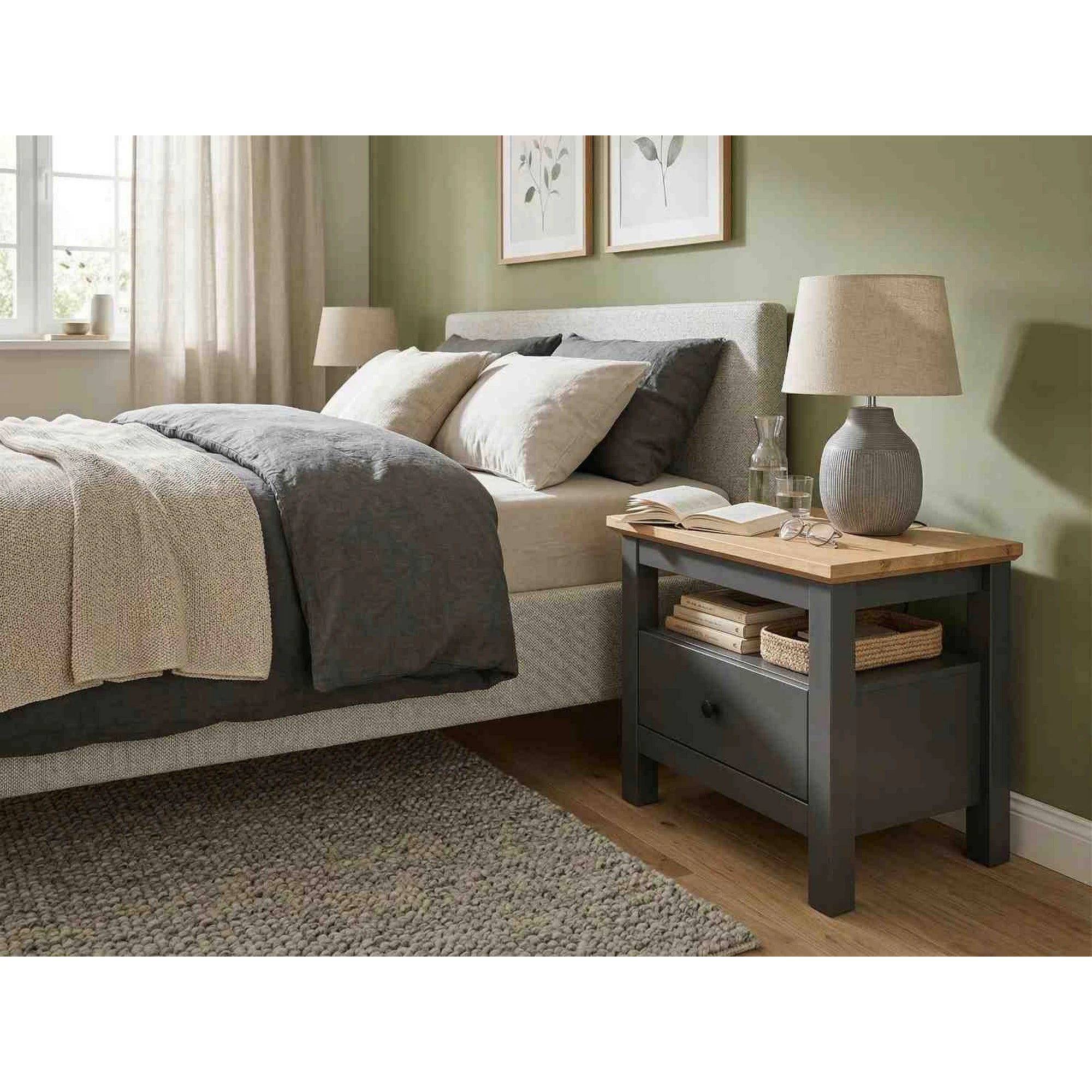 Noptiera HESEN, gri grafit/stejar artisan, PAL melaminat, 60x44x50 cm