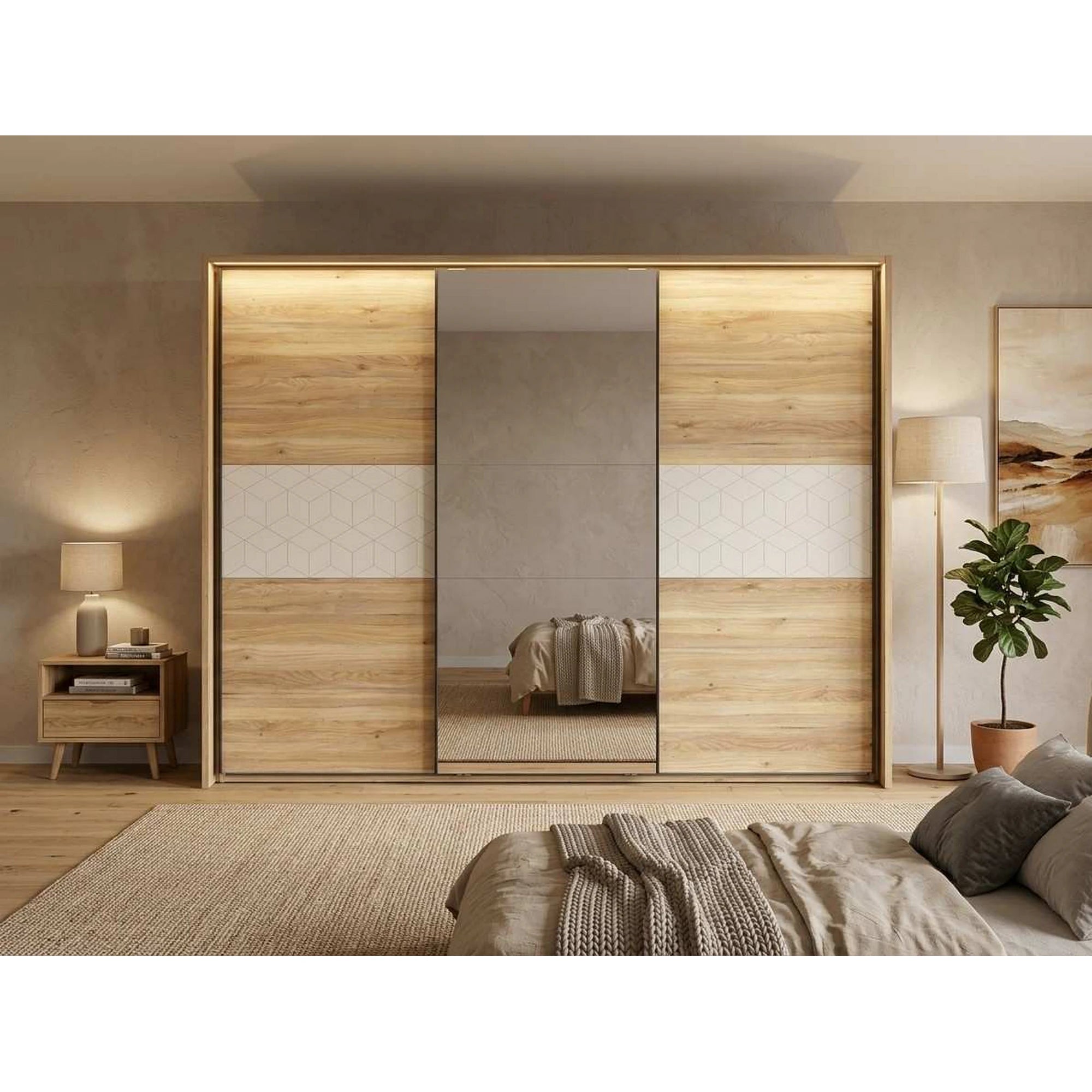 Dressing GLAMOUR, stejar/casmir, PAL, cu 3 usi, 270x61x211 cm