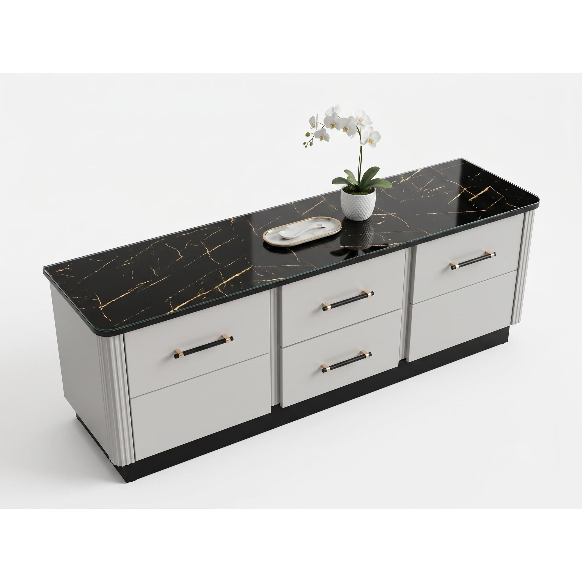 Comoda tv sufragerie SANTO SA4, casmir/negru, PAL laminat, 170x41x58 cm