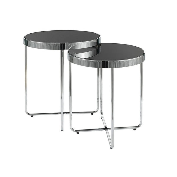 Set 2 masute cafea SAGA, negru/argintiu, sticla securizata/metal