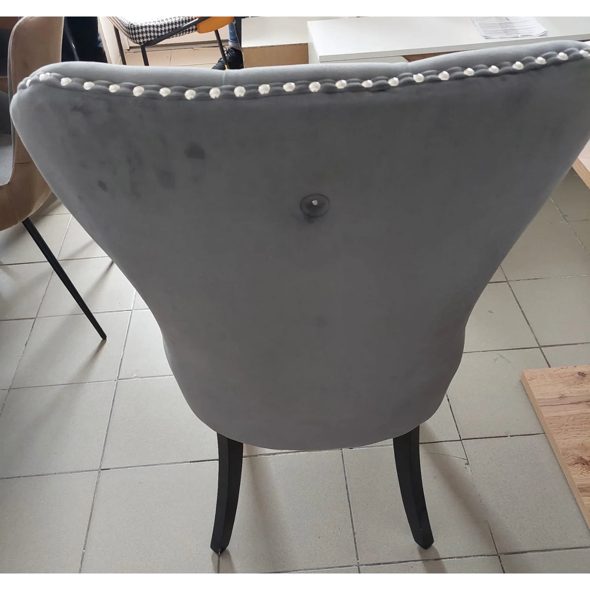 PRODUS RESIGILAT - Scaun AUGUST, gri/negru, stofa catifelata/lemn, 56x45x98 cm