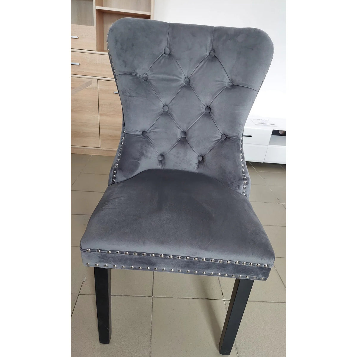PRODUS RESIGILAT - Scaun AUGUST, gri/negru, stofa catifelata/lemn, 56x45x98 cm