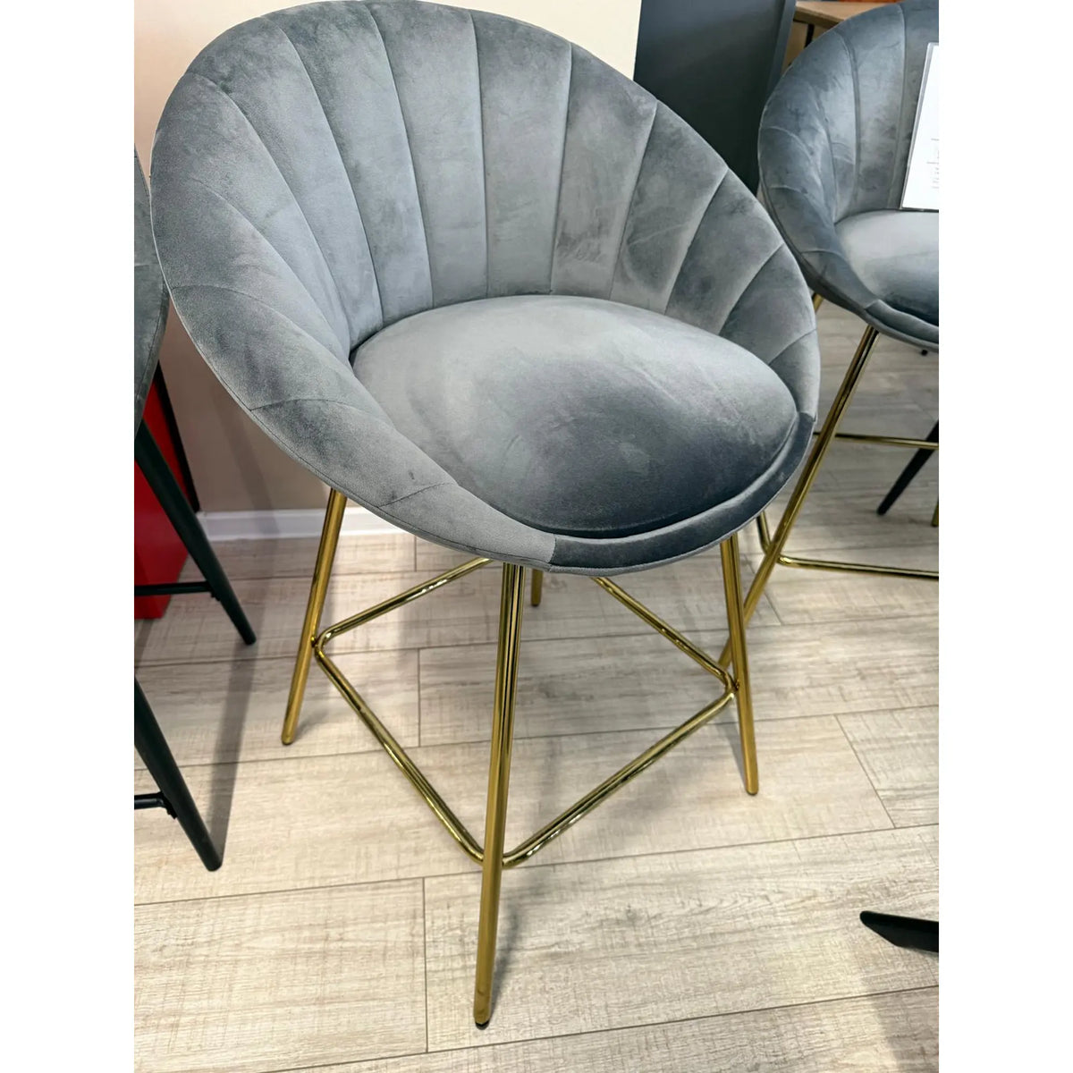 PRODUS RESIGILAT - Scaun bar H112, gri/auriu, stofa catifelata/otel, 58x52x87 cm