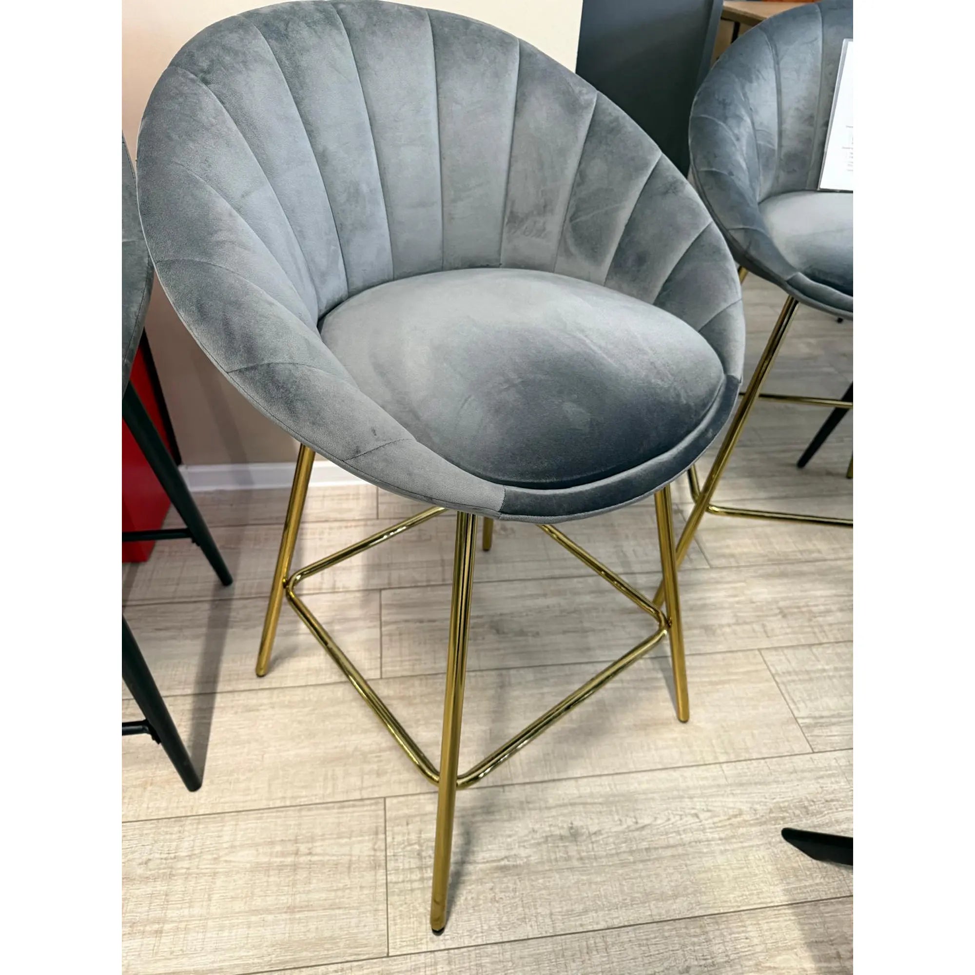 PRODUS RESIGILAT - Scaun bar H112, gri/auriu, stofa catifelata/otel, 58x52x87 cm