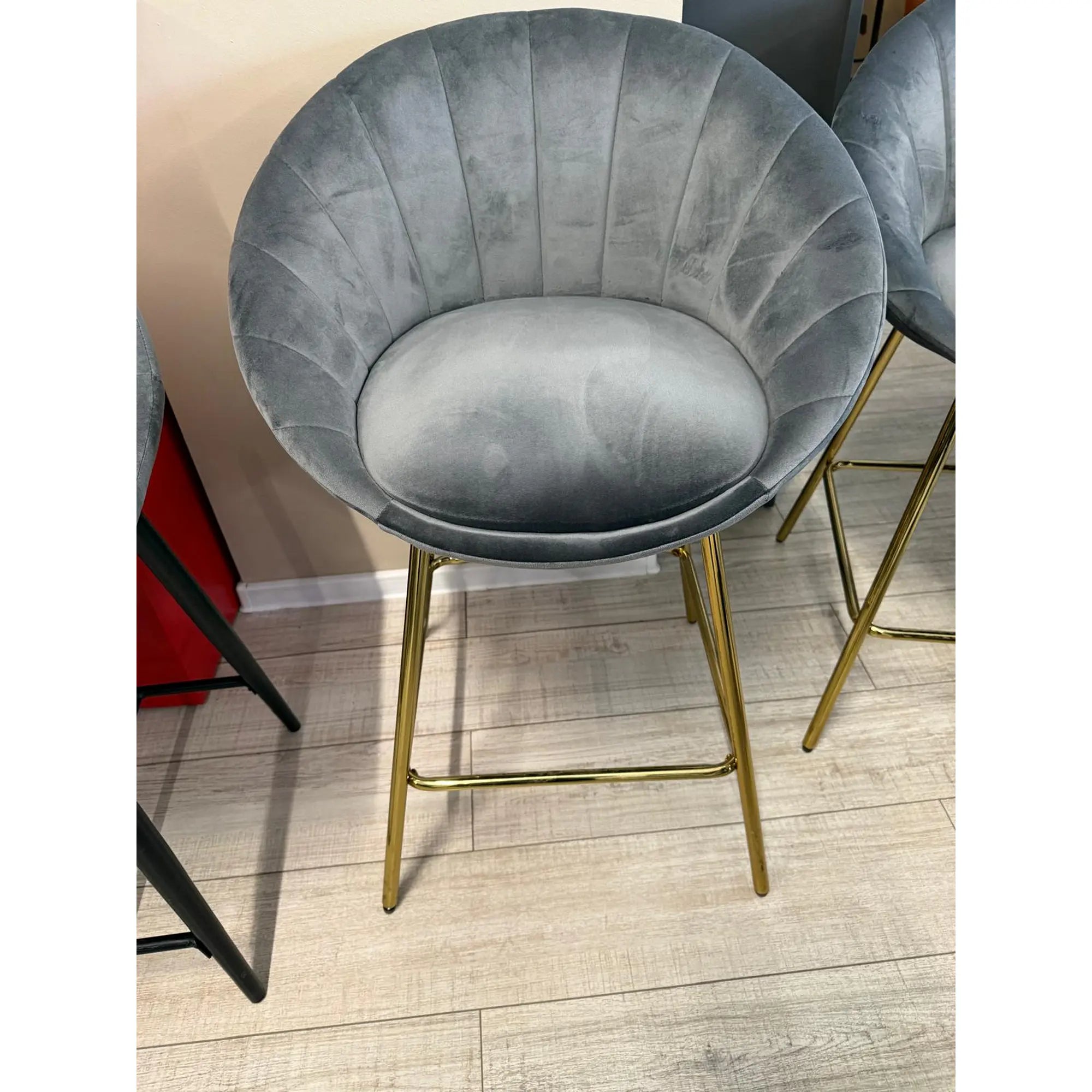 PRODUS RESIGILAT - Scaun bar H112, gri/auriu, stofa catifelata/otel, 58x52x87 cm