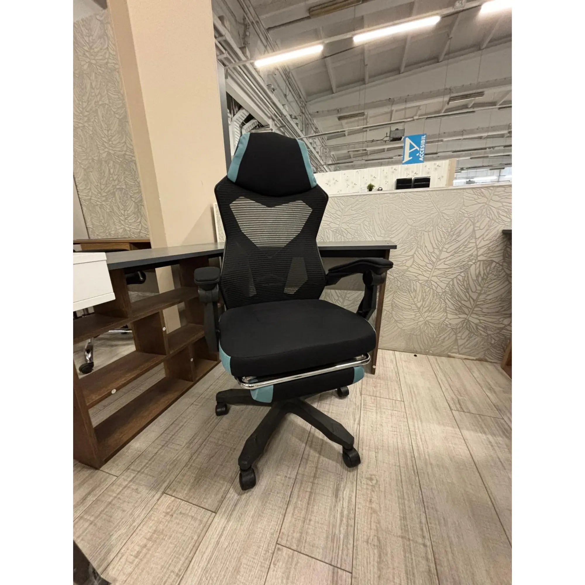 PRODUS RESIGILAT - Scaun gaming JORIK NEW, negru/albastru, material textil/plasa, 60x65x108/118 cm