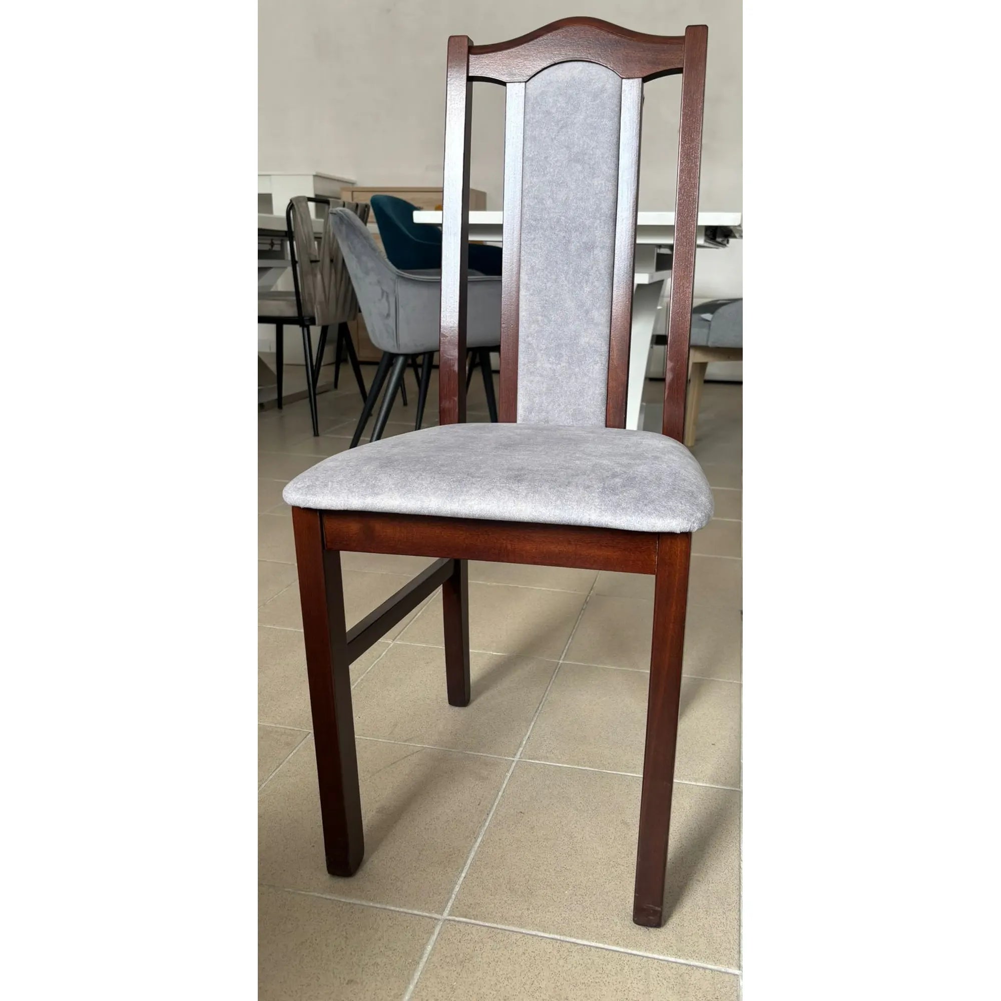 PRODUS RESIGILAT - Scaun BOS 2, gri/nuc, stofa catifelata/lemn, 43x40x97 cm