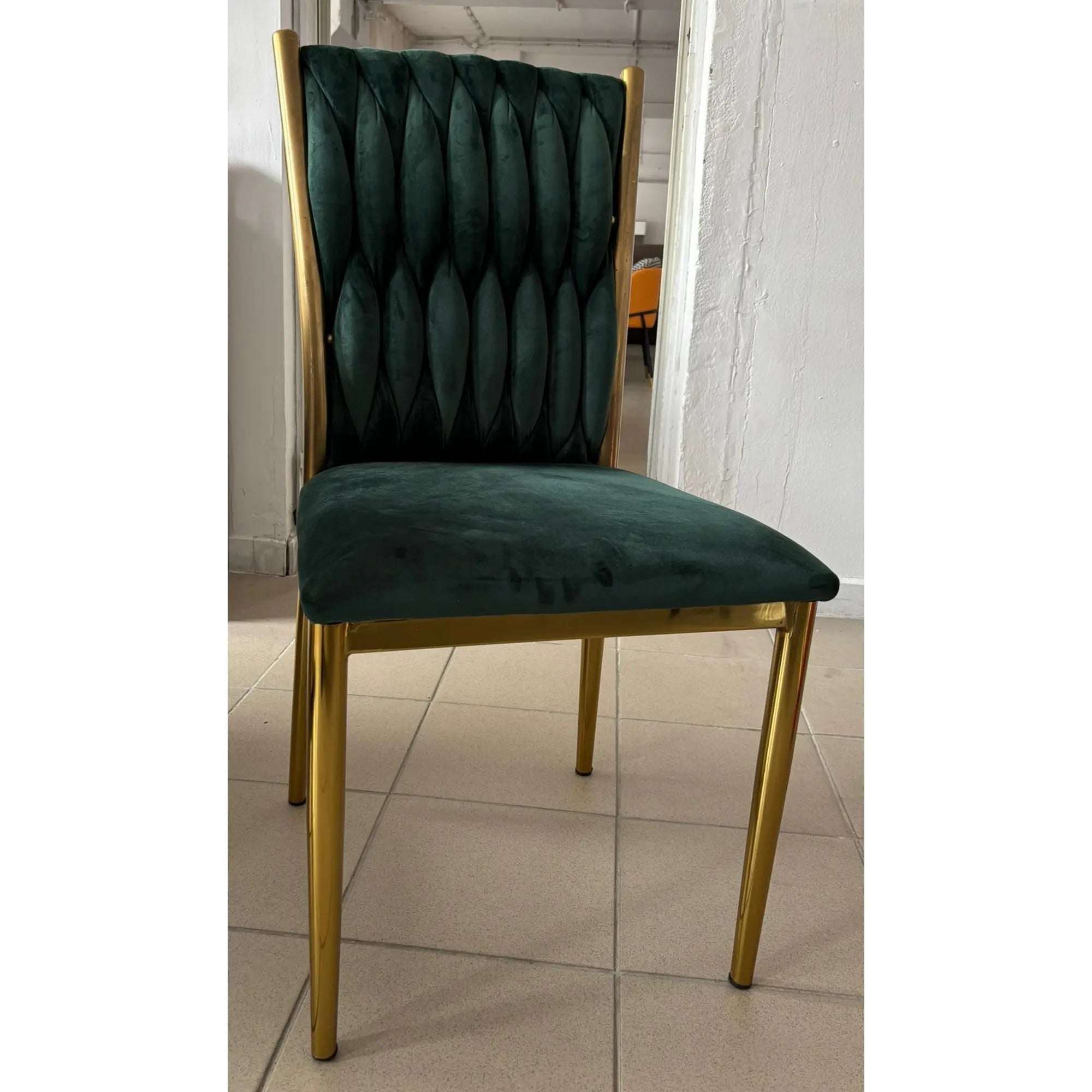 PRODUS RESIGILAT - Scaun K436, verde/auriu, stofa catifelata/metal, 48x55x94 cm