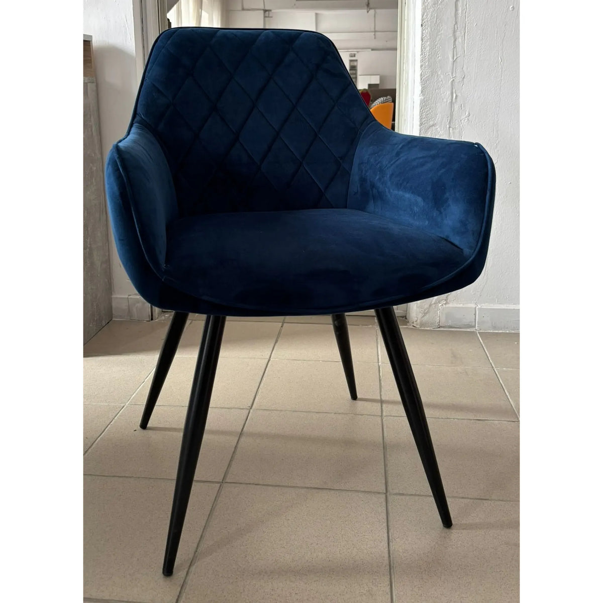 PRODUS RESIGILAT - Scaun LINEA, albastru/negru, stofa catifelata/metal, 43x43x82 cm