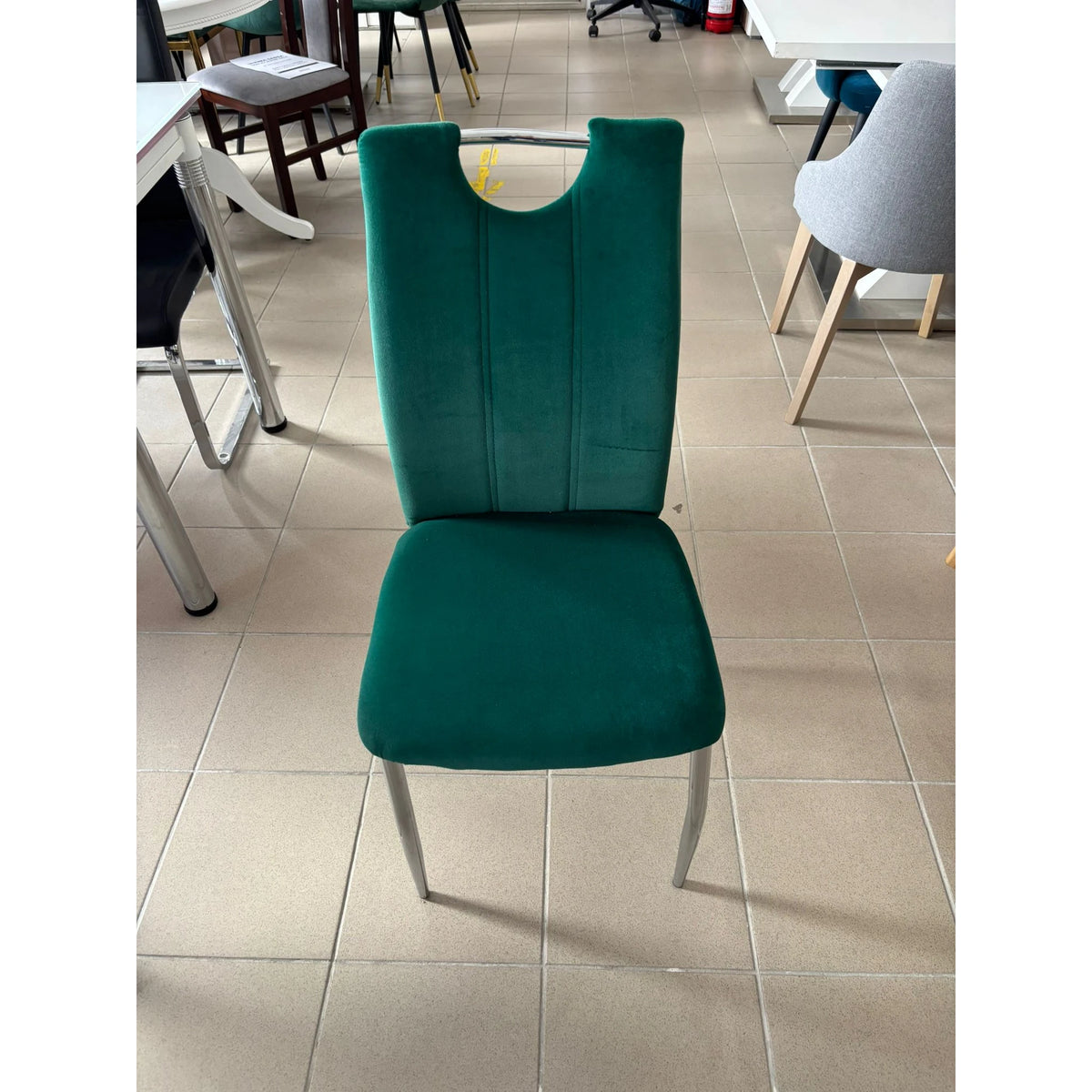 PRODUS RESIGILAT - Scaun OLIVA NEW, verde inchis/crom, stofa catifelata/metal, 42x52x97 cm