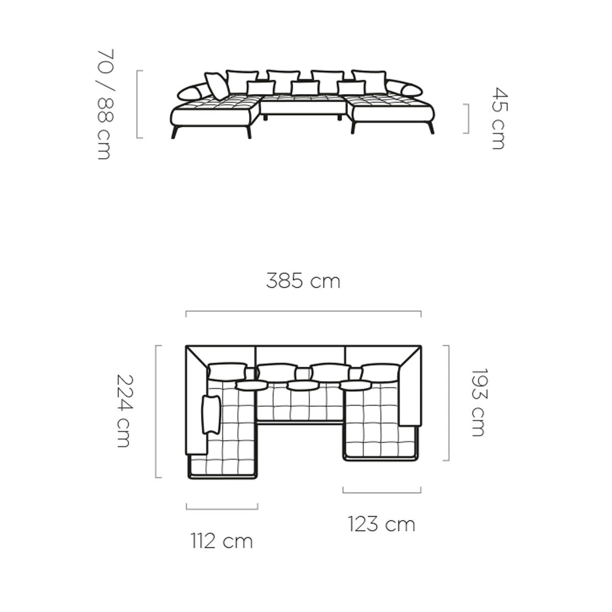 Coltar SELEDO XL, personalizabil materiale gama Oferta Avantaj, cu reglaj electric, 385x224x88 cm