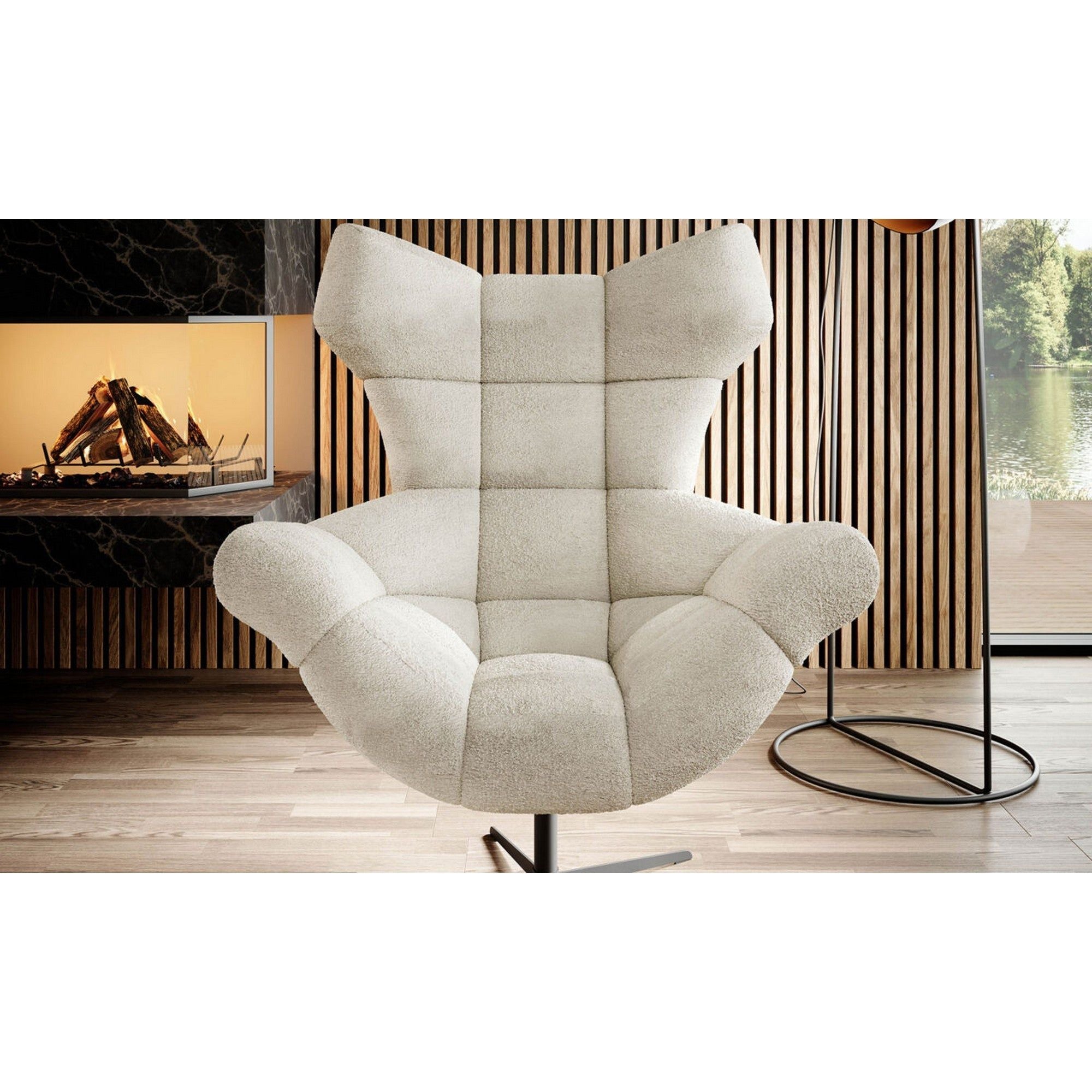 Fotoliu rotativ SENSI, stofa catifelata bej - RIVIERA 16, Gama Premium, 103x84x119 cm