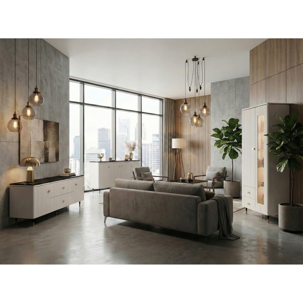 Vitrina pentru living SIERRA SR2, casmir, PAL laminat, 81x39x192 cm