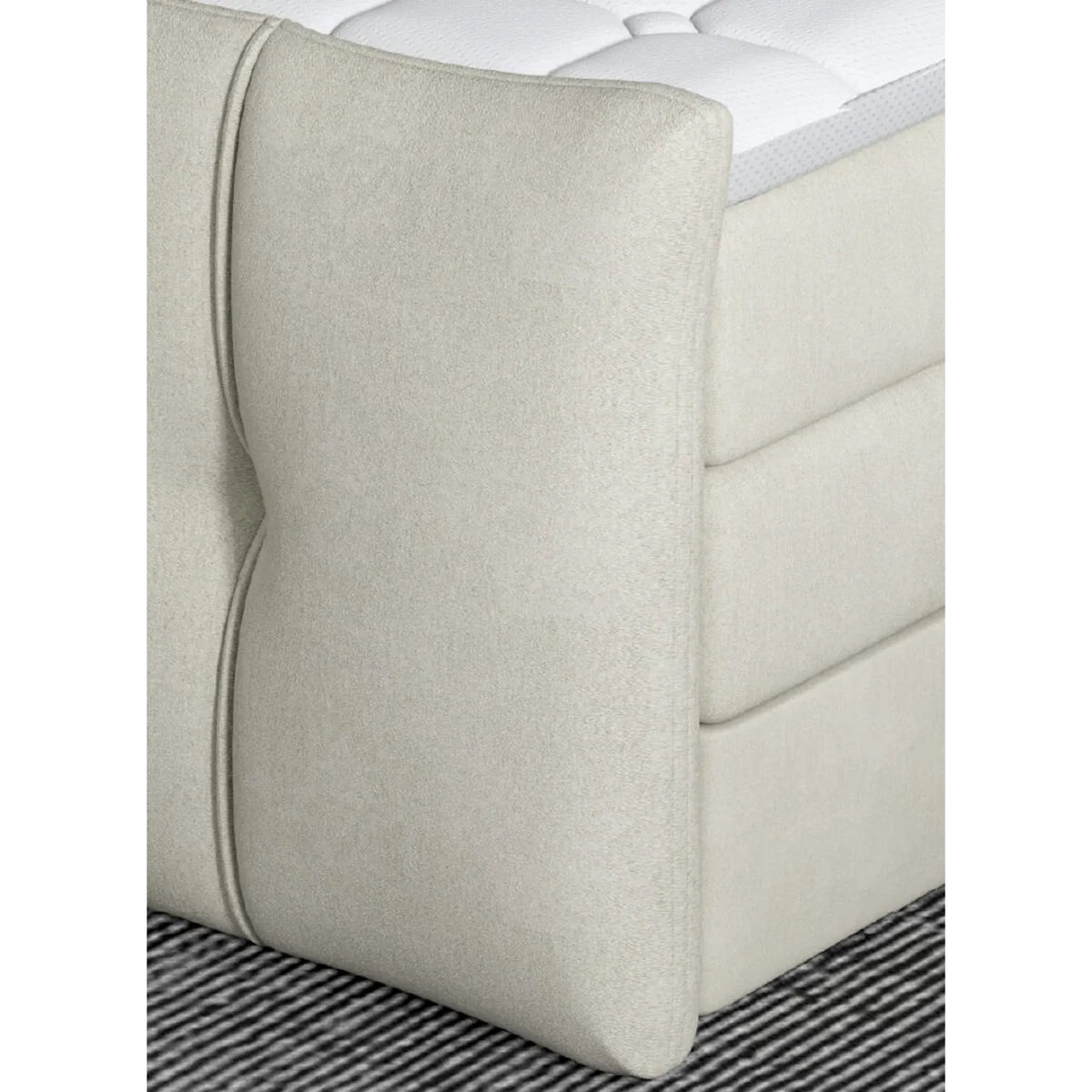 Pat boxspring SOFIA 160x200, personalizabil materiale Gama Premium, cu saltele, topper si lada pentru depozitare