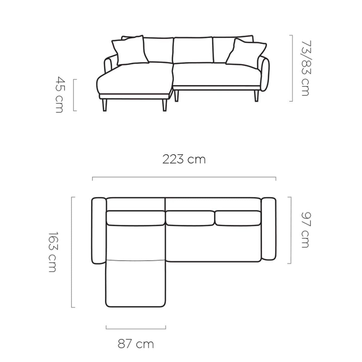Coltar extensibil SOHO, personalizabil materiale Gama Premium, cu lada depozitare, 223x163x83 cm