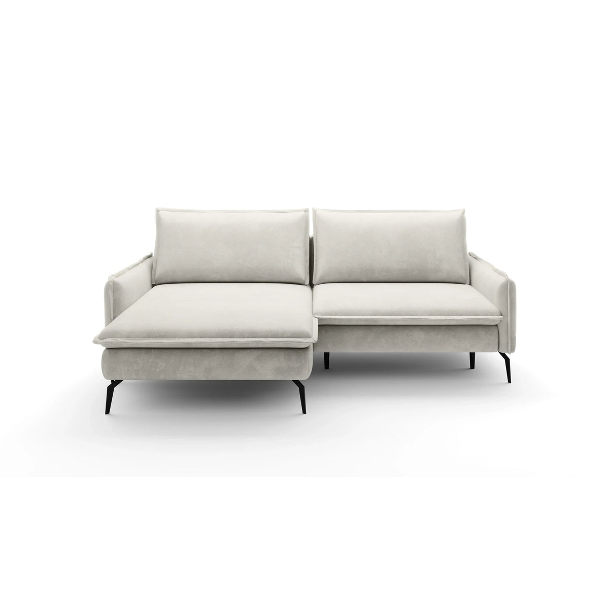 Coltar extensibil GLOSSY, sezlong stanga, stofa catifelata crem - Whisper 01, Gama Premium, cu lada depozitare, 226x162x88 cm