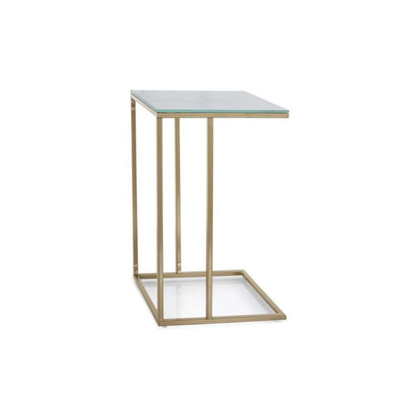 Masuta SYMPHONY G, alb cu efect de marmura/auriu, sticla securizata/metal, 40x30x61 cm