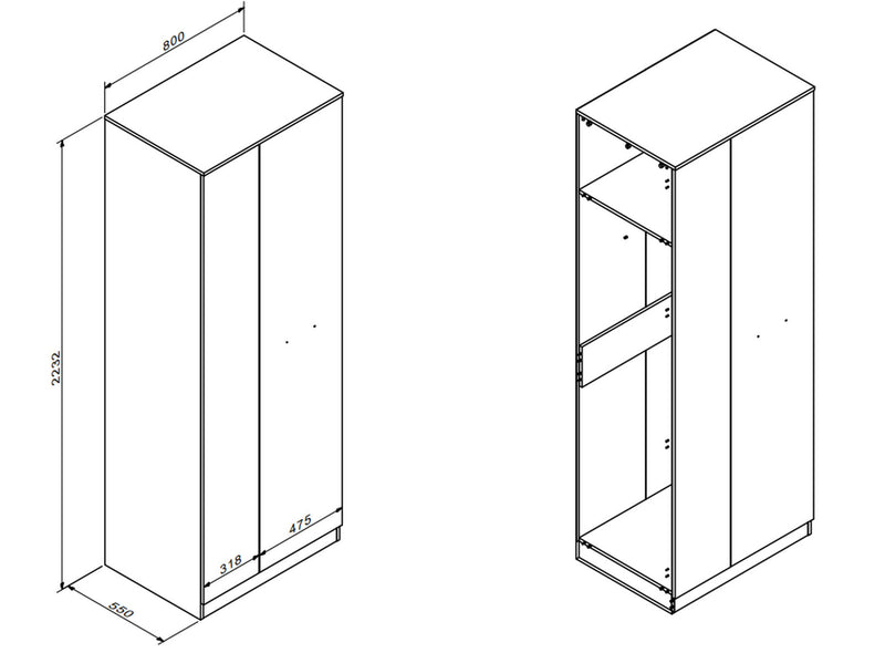 Dulap OFFICE NEW, stejar sonoma/gri antracit, PAL, cu 2 usi, 80x58x224 cm