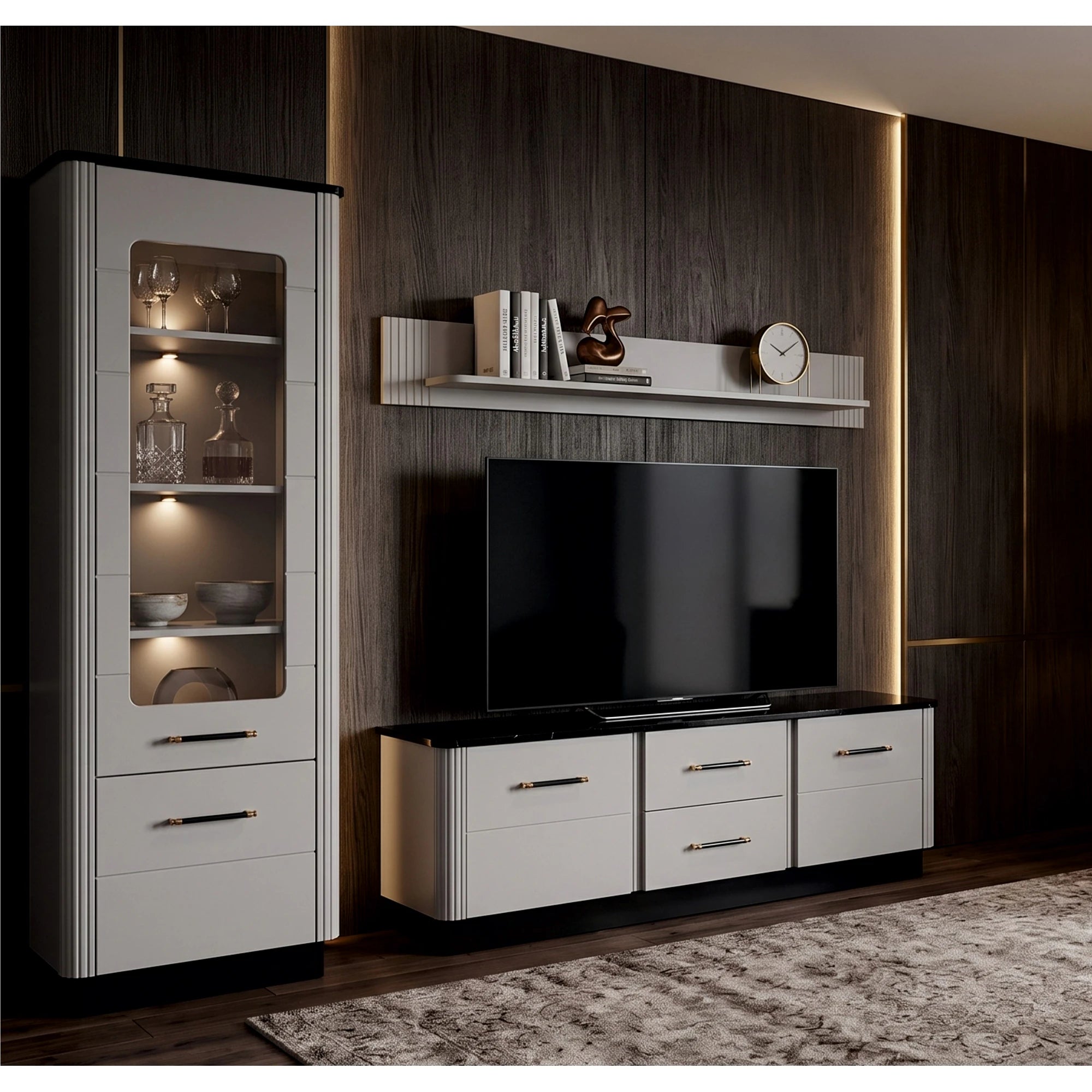 Vitrina living SANTO SA2, casmir/negru, PAL laminat, 64x41x194 cm