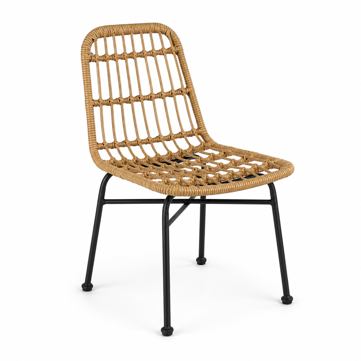 Scaun de gradina K401, stejar/negru, rattan sintetic/otel, 47x45x85 cm