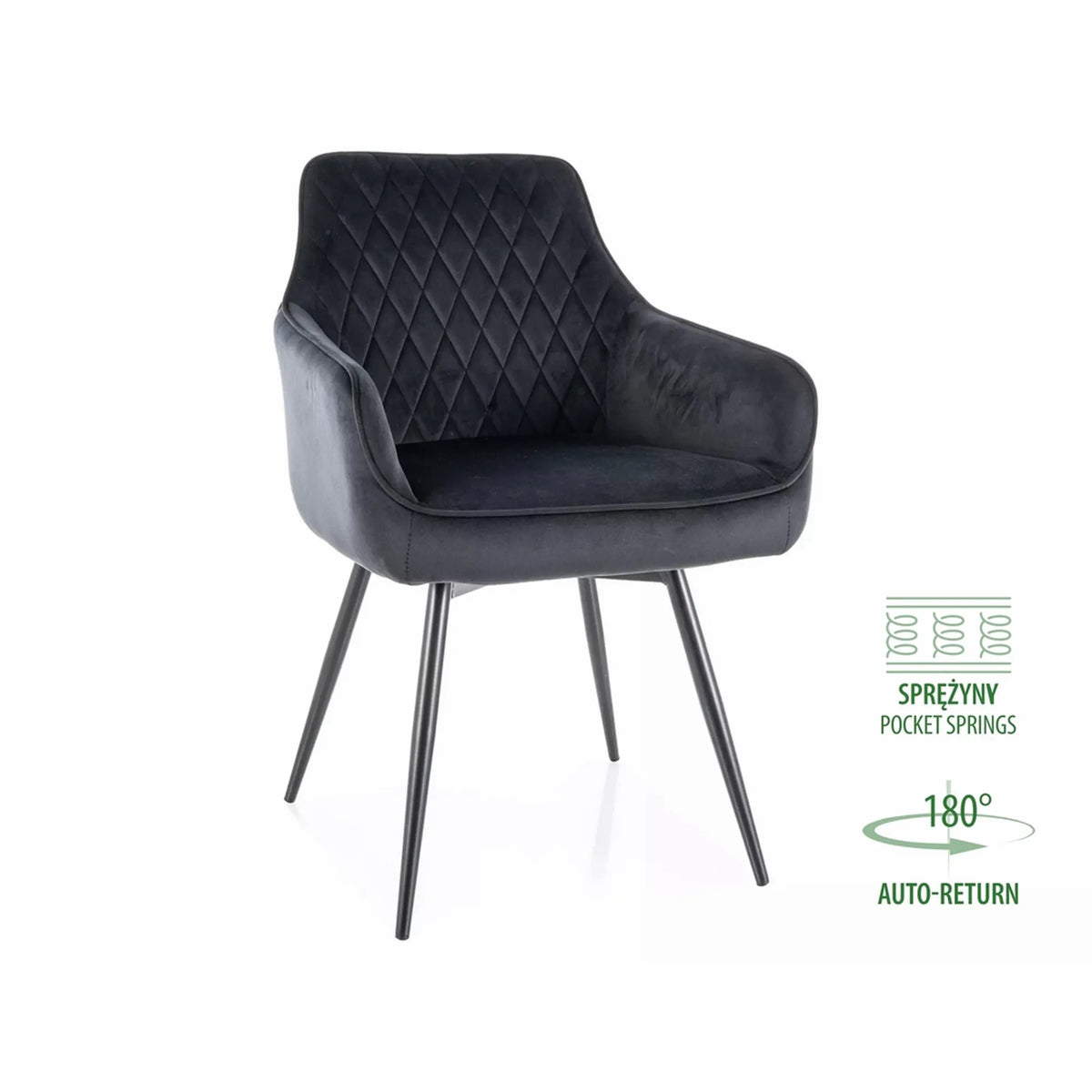 Scaun MARLO, negru - Bluvel 19, stofa catifelata/metal, 55x58x88 cm