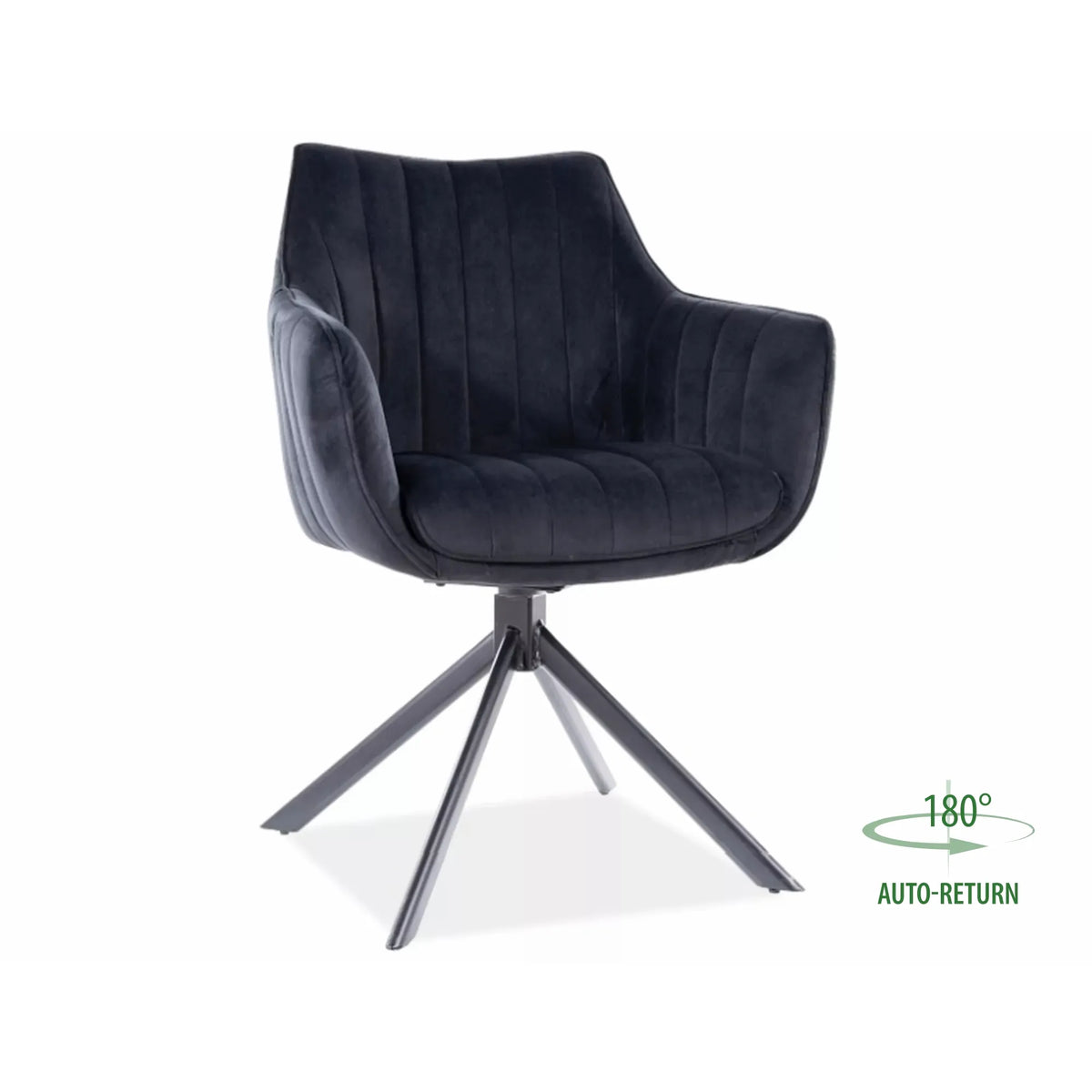Scaun living rotativ AZALIA, negru, stofa catifelata/metal, 61x58x86 cm